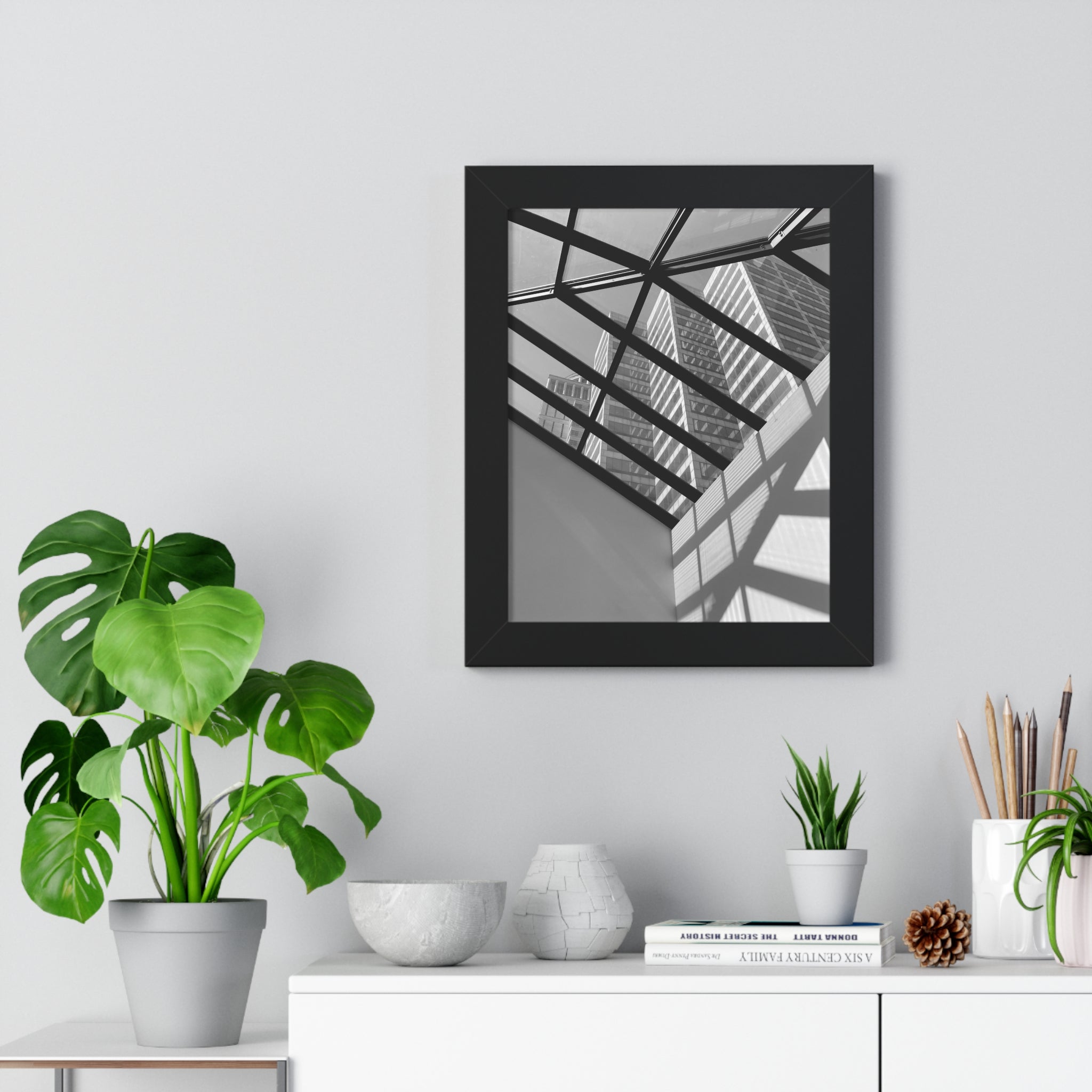 Monochrome Architectural Shadows Print Framed Vertical Poster —