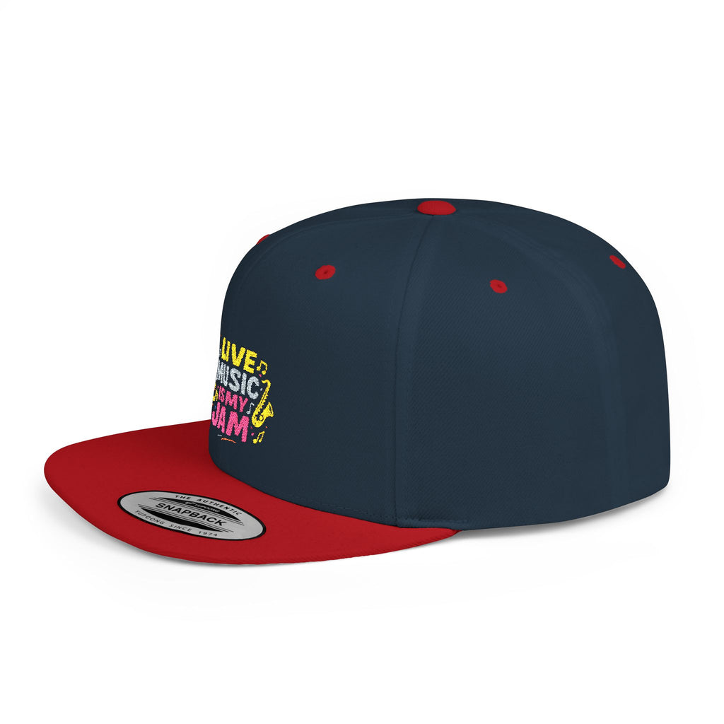 Snapback Hat — "Live Music Is My Jam" Graphic Flat Bill Cap