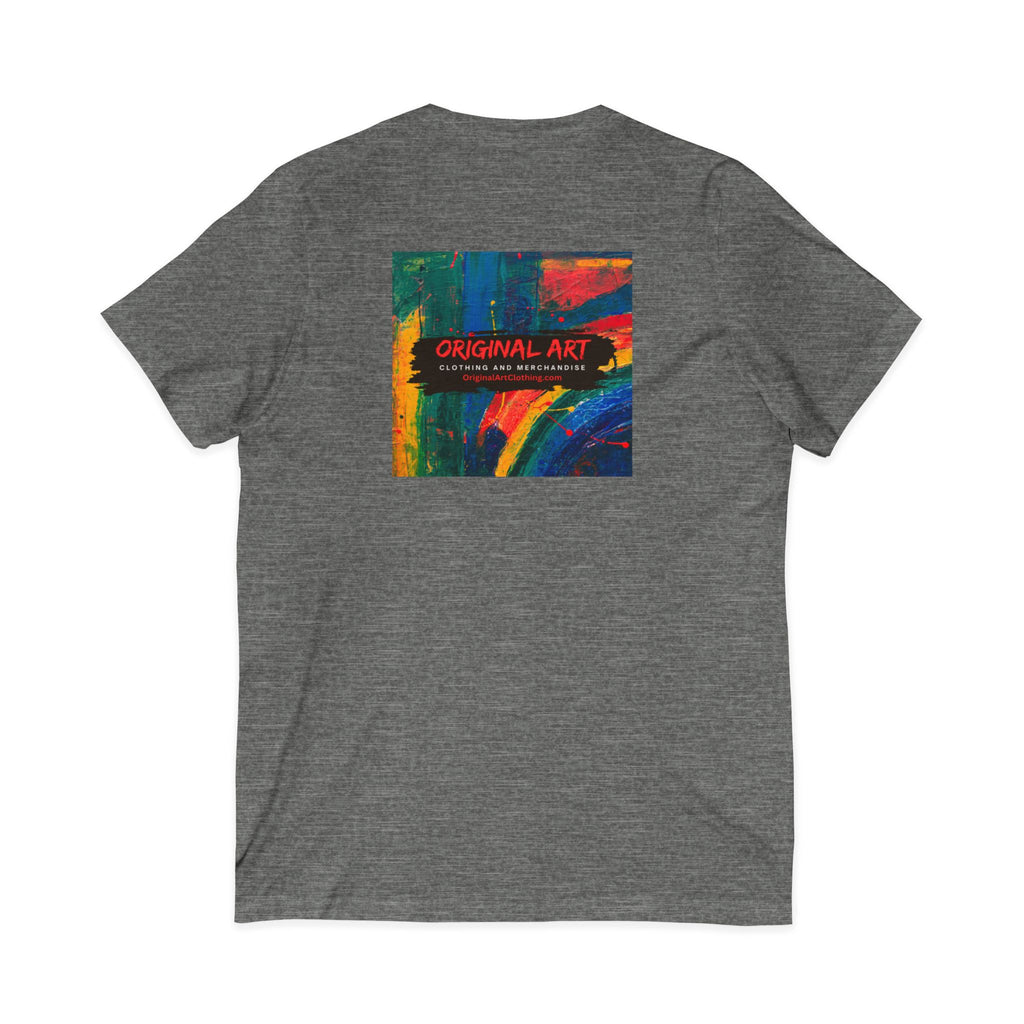 'Fancy" Colorful V-Neck Tee — 'Fancy' Front Script & Original Art Back