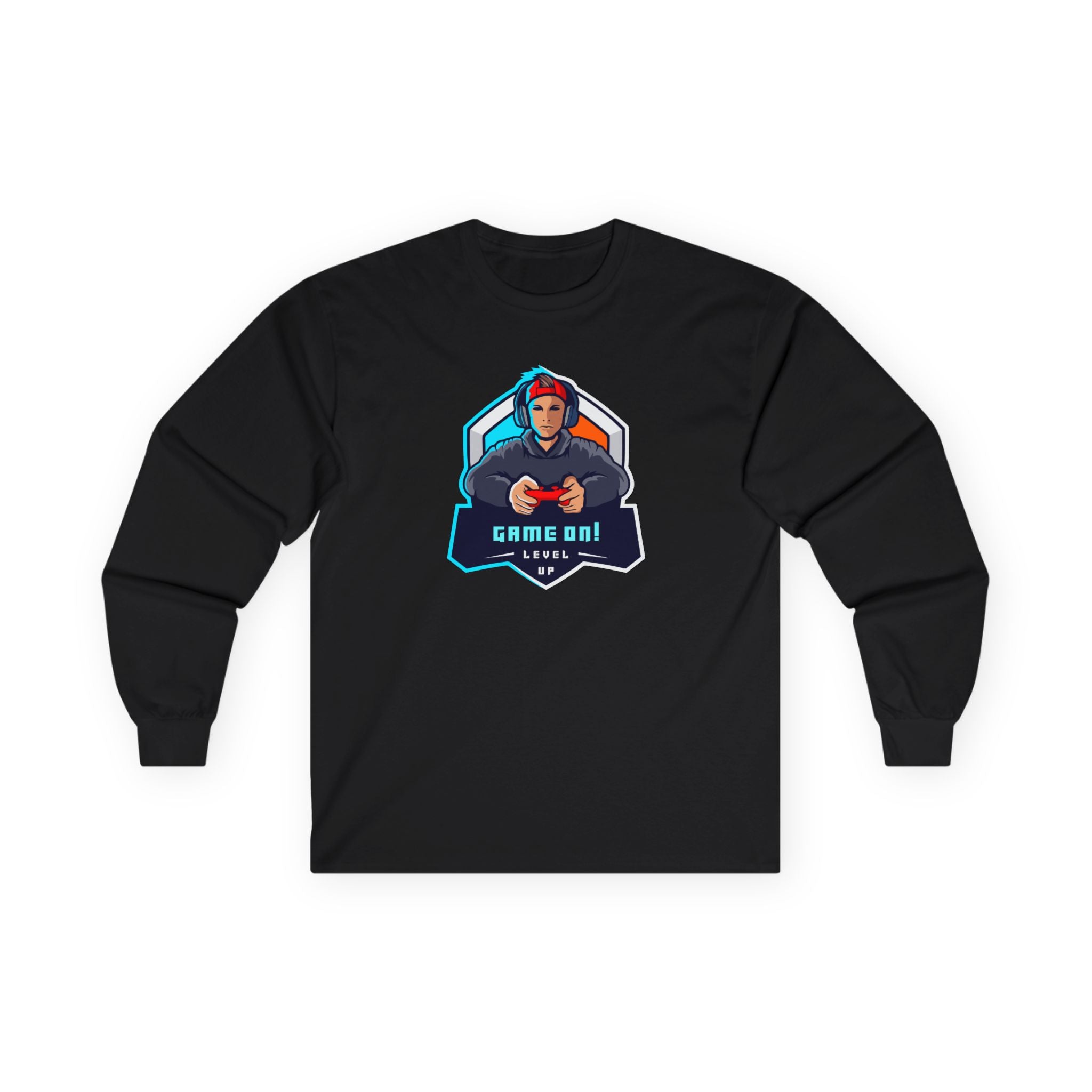 “Game On!” Graphic Gamer Logo Long Sleeve Tee —