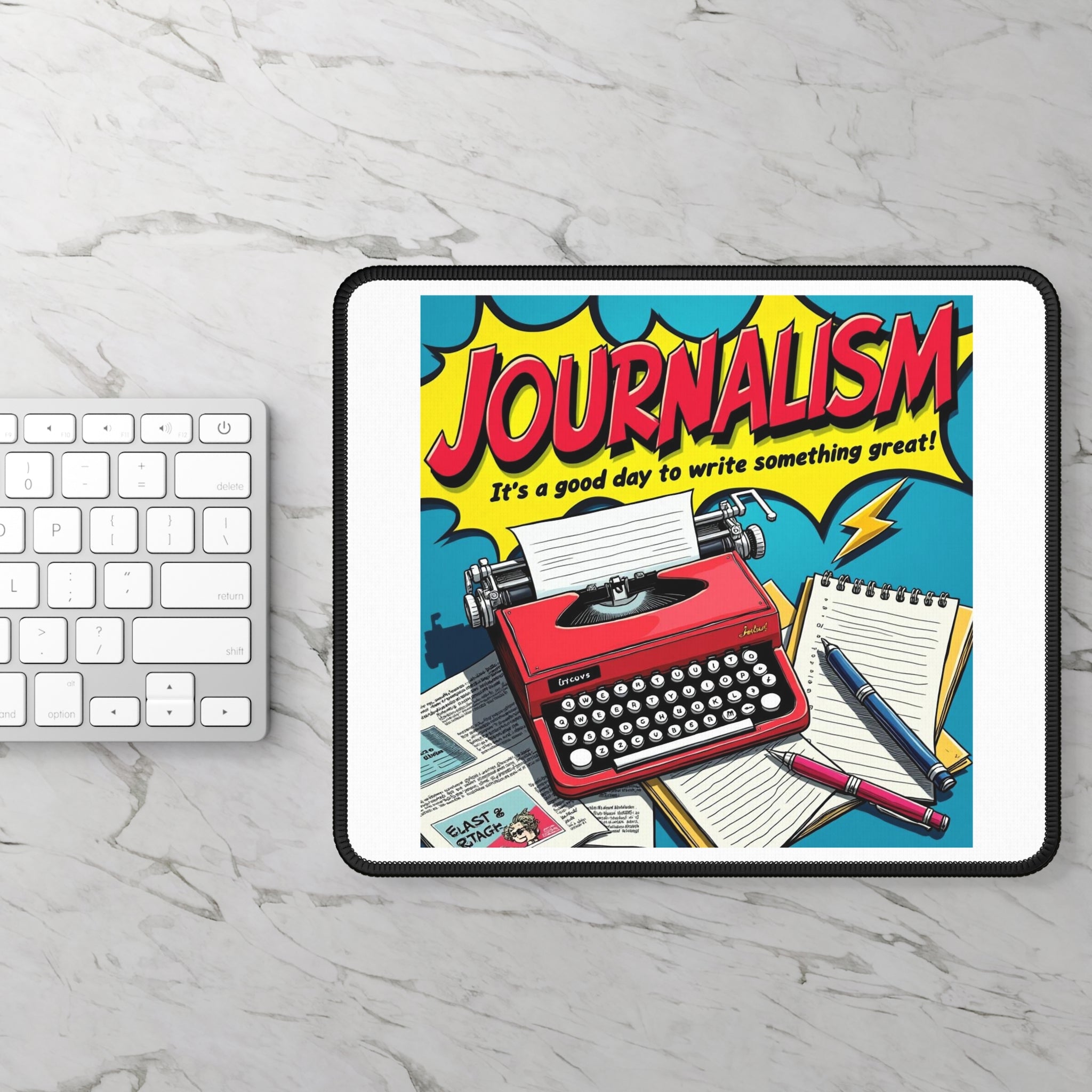 Colorful Journalism Mouse Pad, Desk Decor Gift for Writers, Typewriter Design, Quirky Office Accessory, Fun Gamer Gift