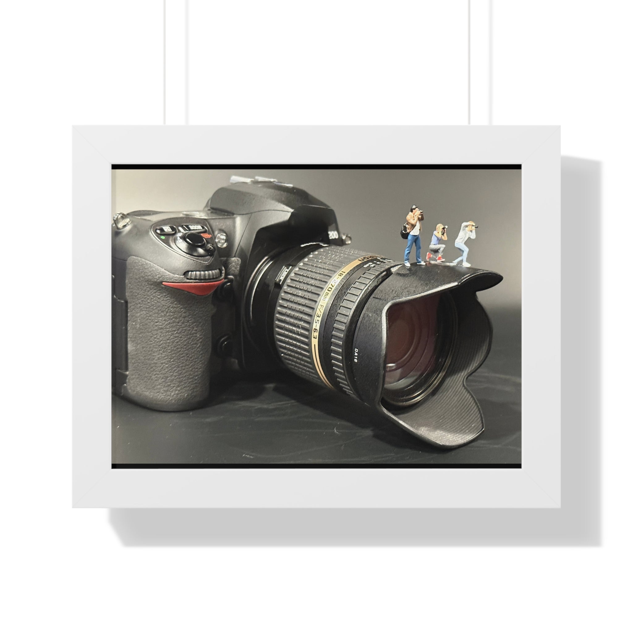 Framed Photo Art — Camera with Miniature Figures (Horizontal Poster)