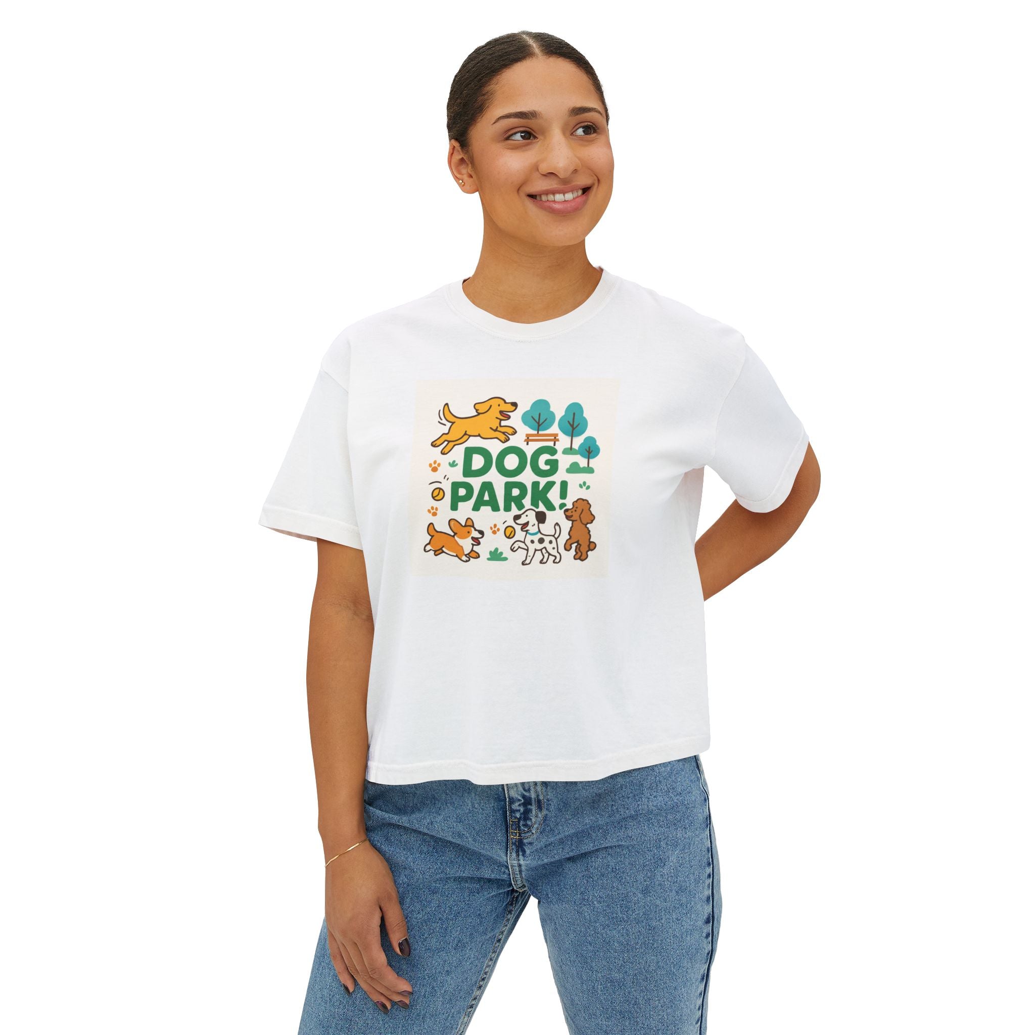 Dog Park Women's Boxy Tee, Cute Pet Lover Shirt, Casual Tee for Dog Owners, Gift for Dog Lovers, Fun T-Shirt for Pet Days