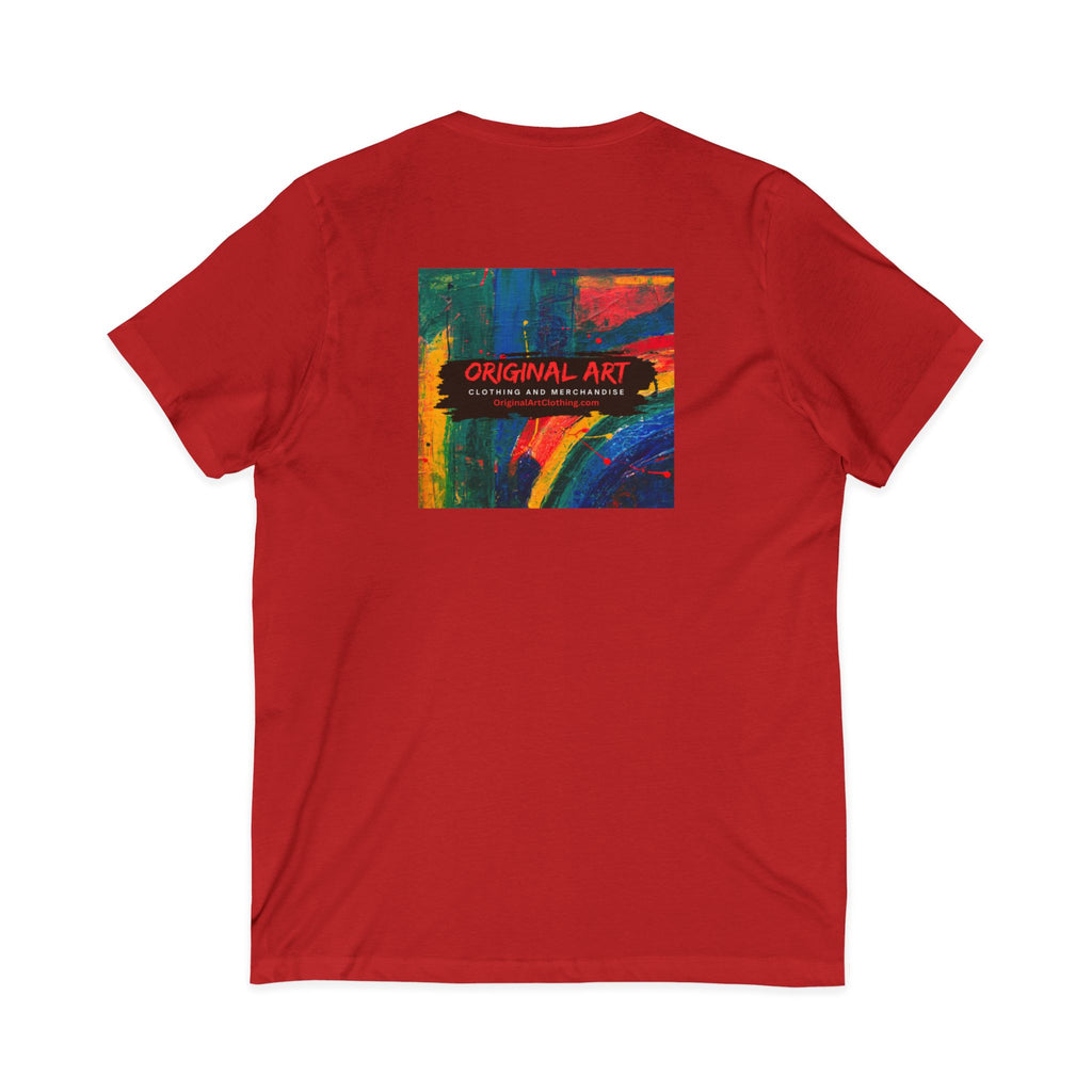 'Fancy" Colorful V-Neck Tee — 'Fancy' Front Script & Original Art Back