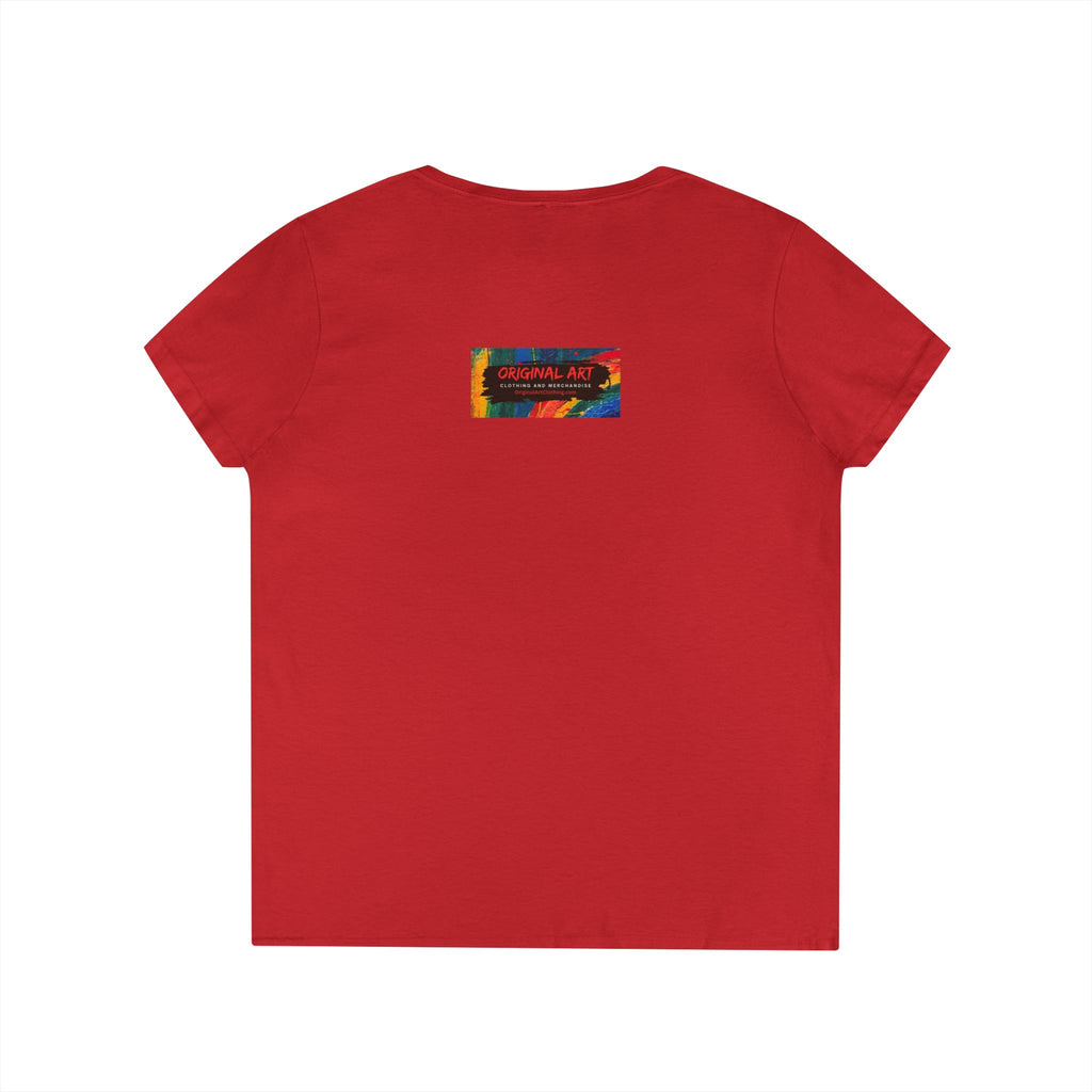 Game Changer Ladies' V-Neck T-Shirt — Minimal Front Logo & Colorful Back Art