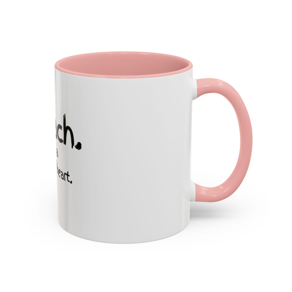 Teacher Coffee Mug — "I teach. It's a work of heart." Accent Black-Trim Mug (11/15oz)