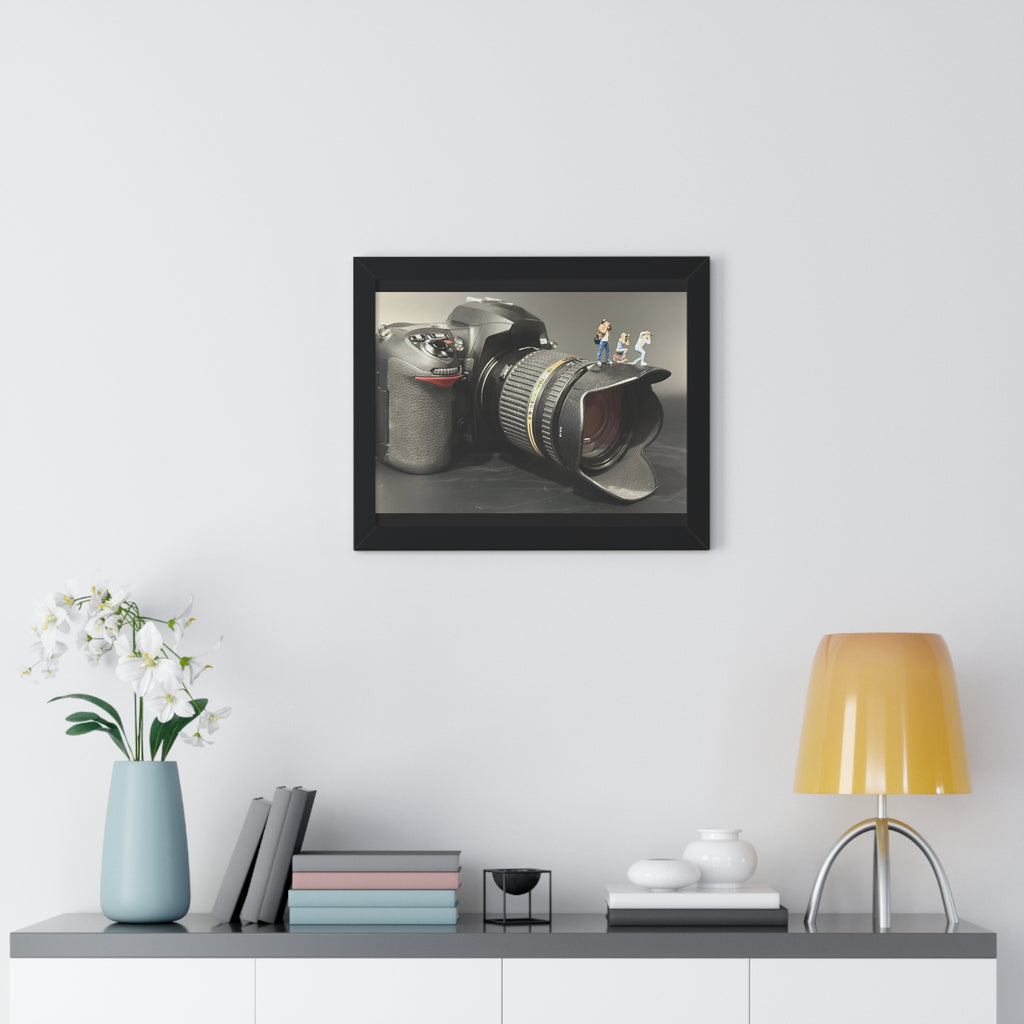 Framed Photo Art — Camera with Miniature Figures (Horizontal Poster)