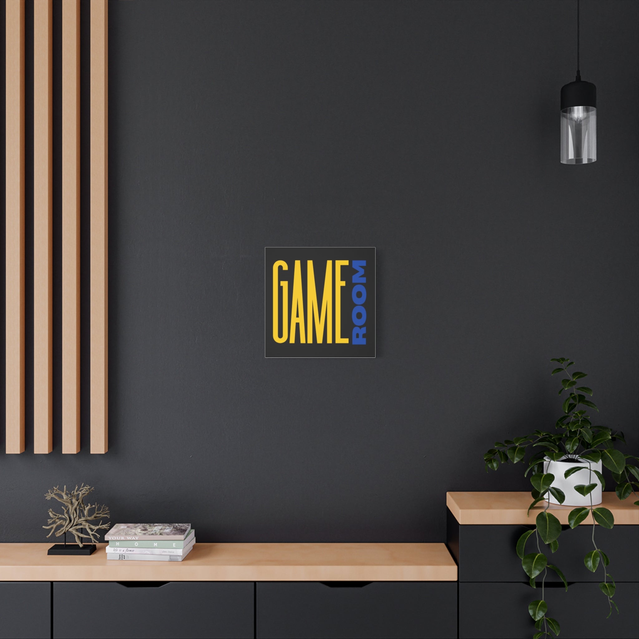 Game Room Canvas Wall Art – Bold Yellow & Blue Typography