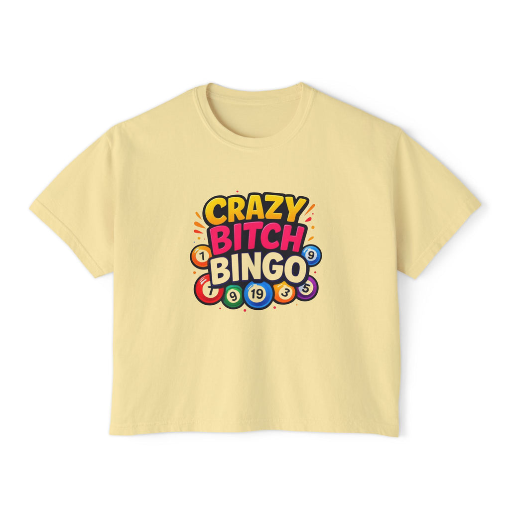 Crazy Bitch Bingo Women's Boxy Tee — Funny Bingo Graphic Crop Shirt