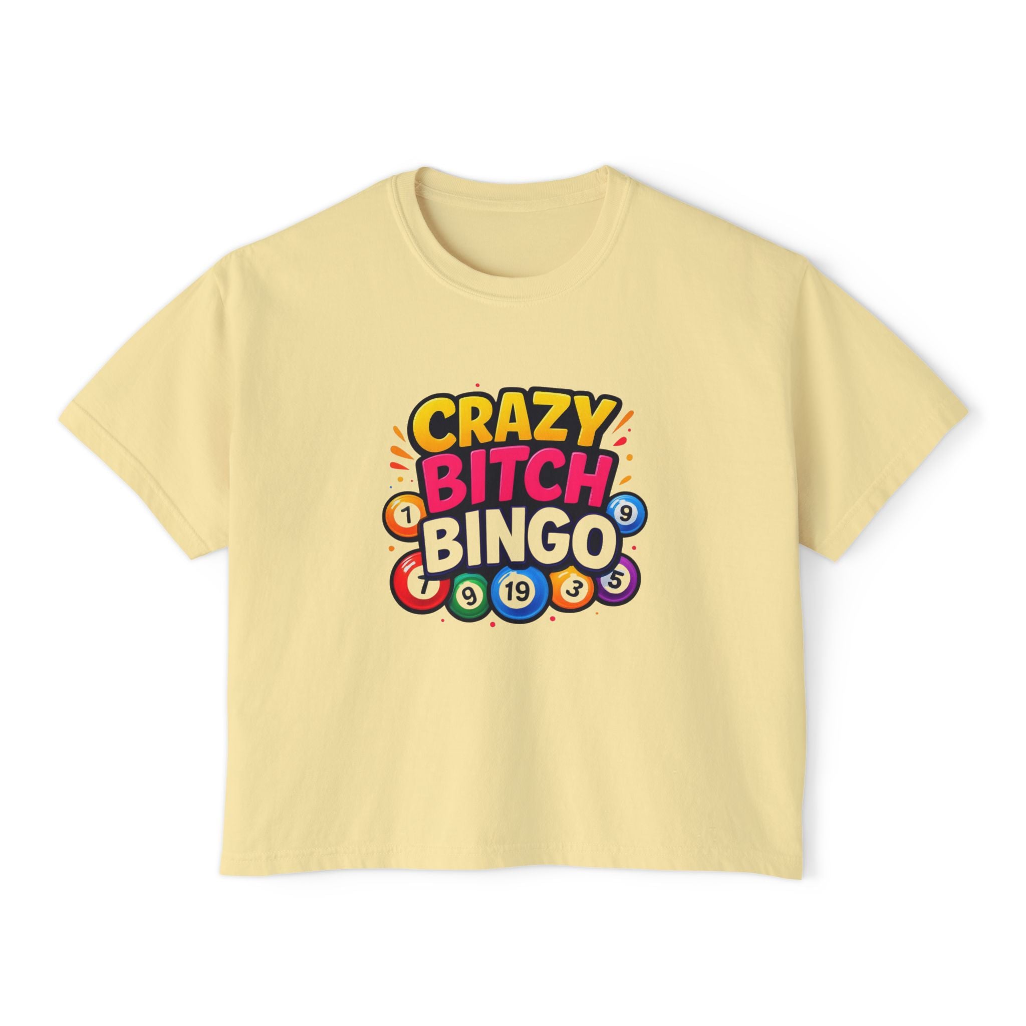 Crazy Bitch Bingo Women's Boxy Tee — Funny Bingo Graphic Crop Shirt