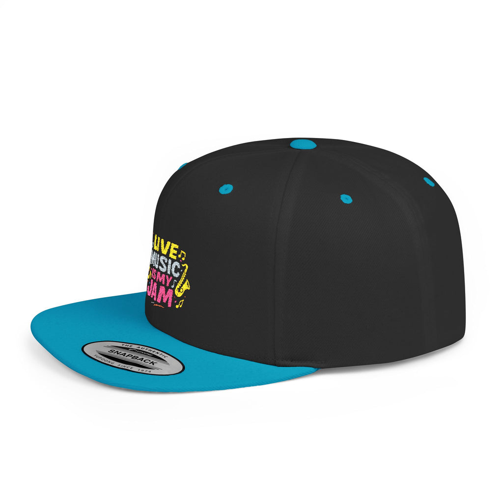 Snapback Hat — "Live Music Is My Jam" Graphic Flat Bill Cap