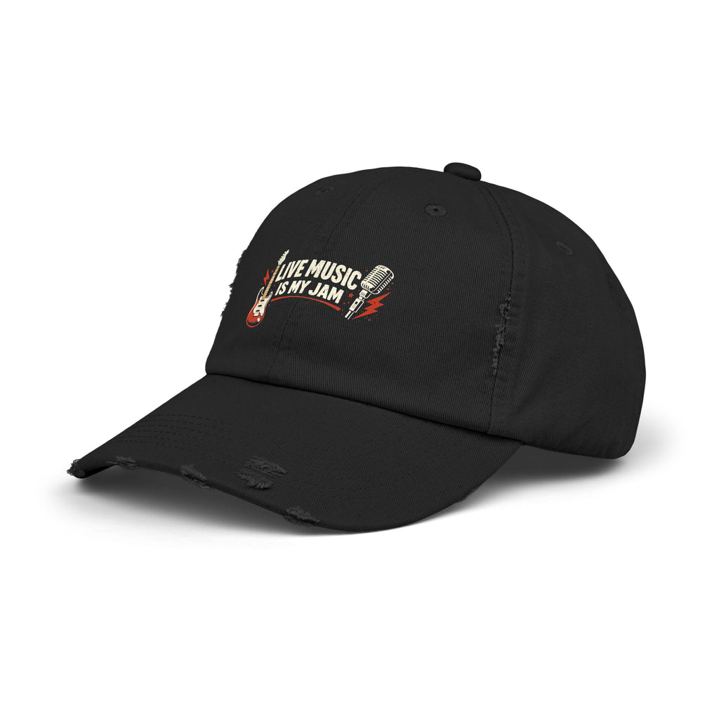 Live Music Is My Jam Distressed Cap — Guitar Fan Baseball Hat