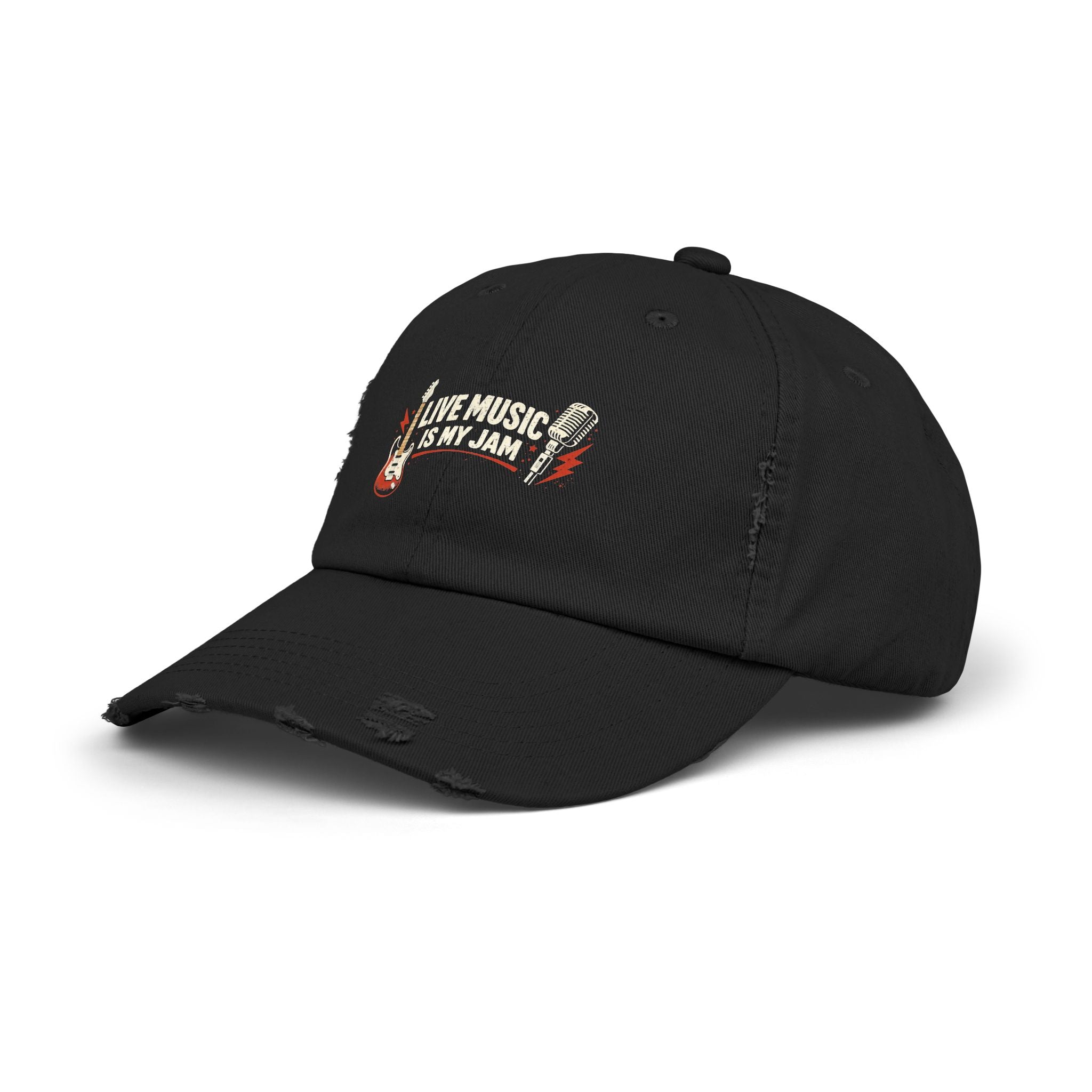 Live Music Is My Jam Distressed Cap — Guitar Fan Baseball Hat