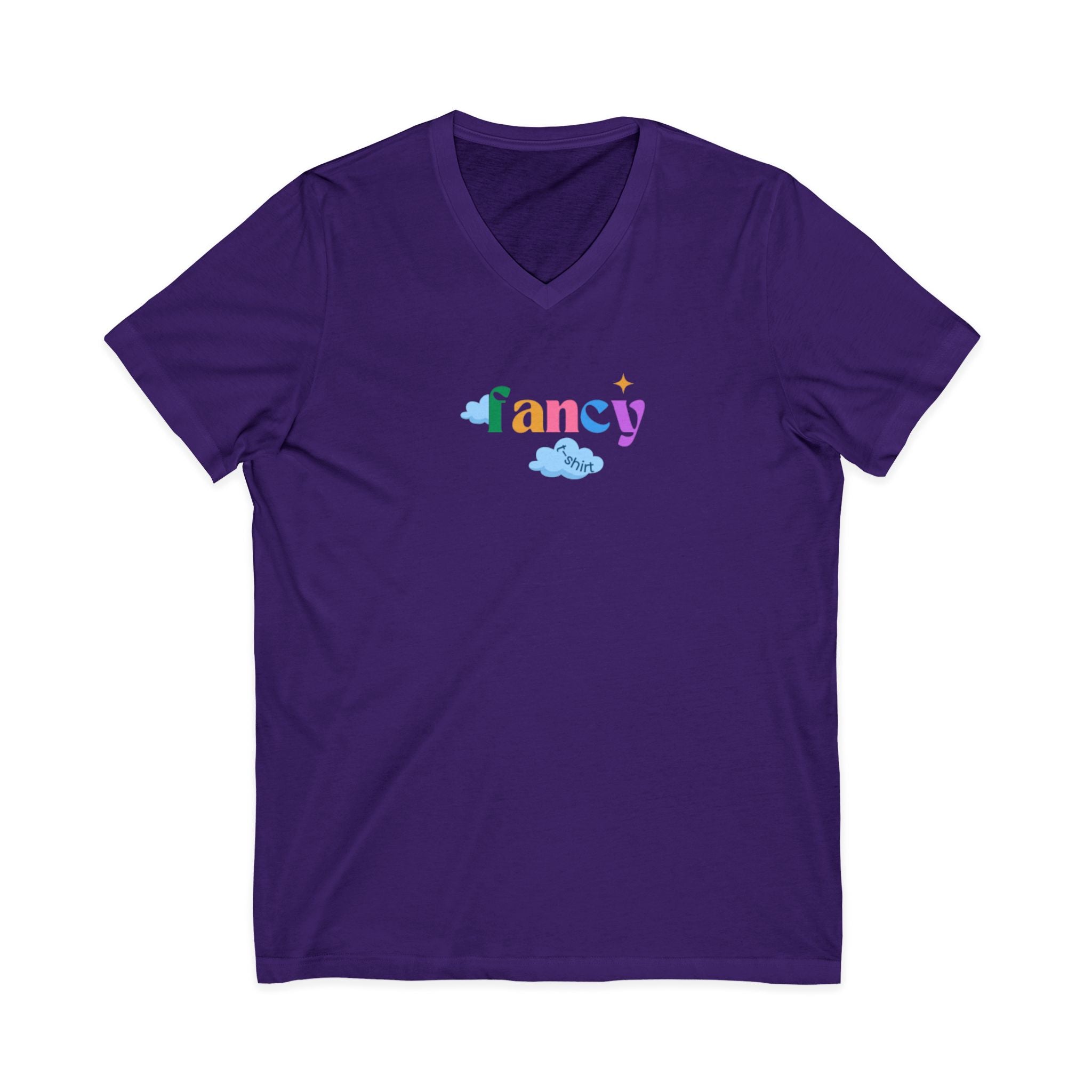 'Fancy" Colorful V-Neck Tee — 'Fancy' Front Script & Original Art Back