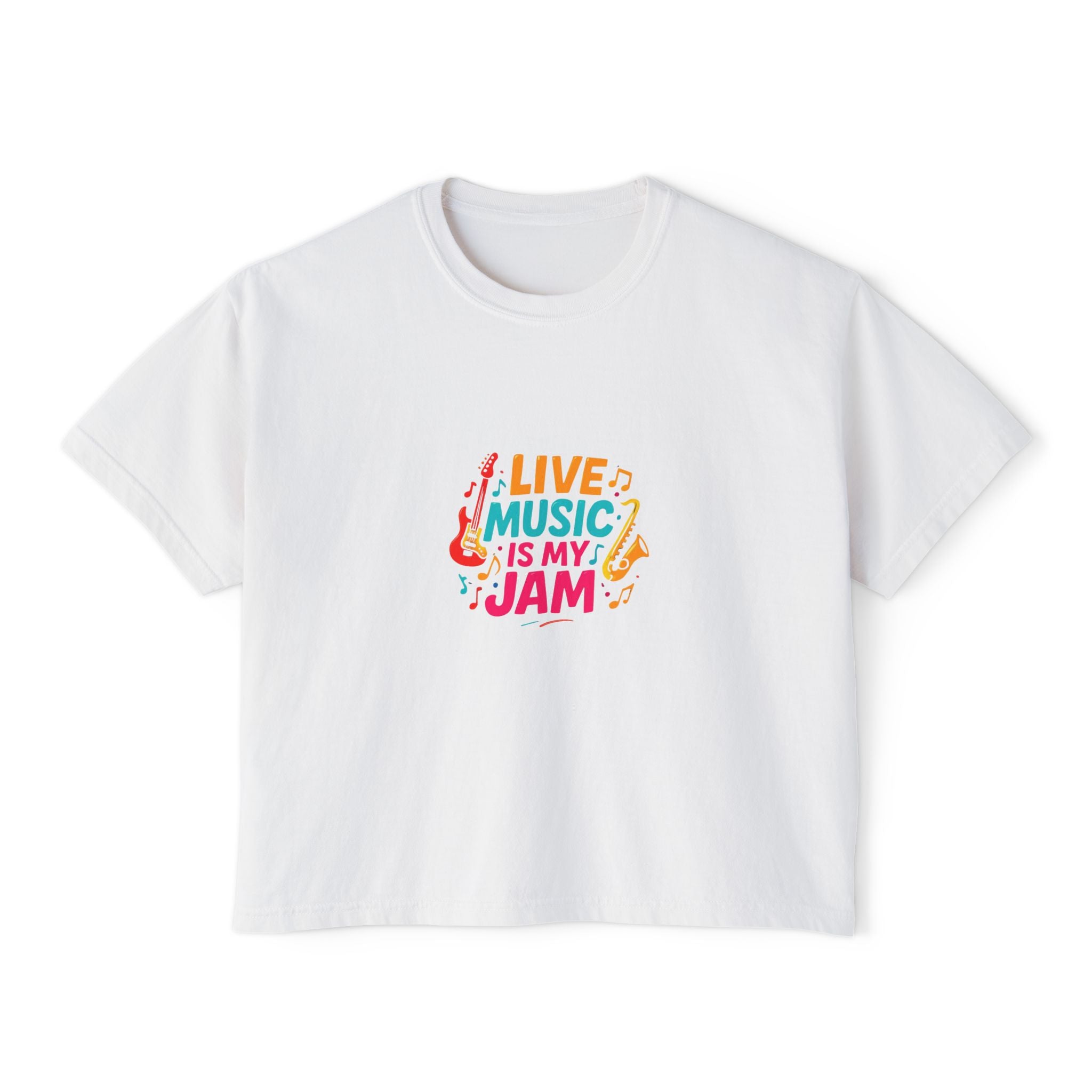 Live Music Is My Jam Boxy Tee — Women's Cropped Graphic Concert T‑Shirt