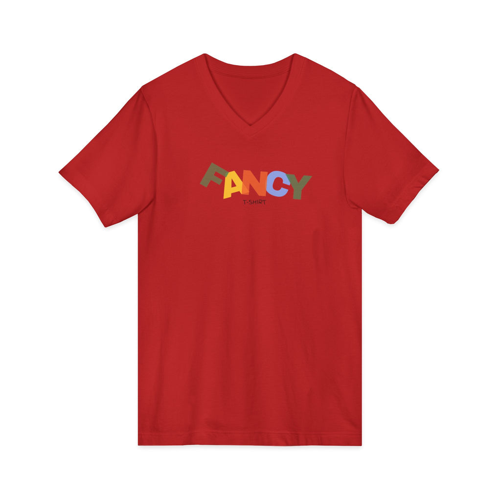 "Fancy" Colorblock V-Neck Tee — 'Fancy' Front Logo & Abstract 'Original Art' Back Print