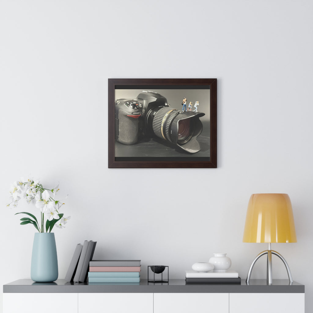 Framed Photo Art — Camera with Miniature Figures (Horizontal Poster)