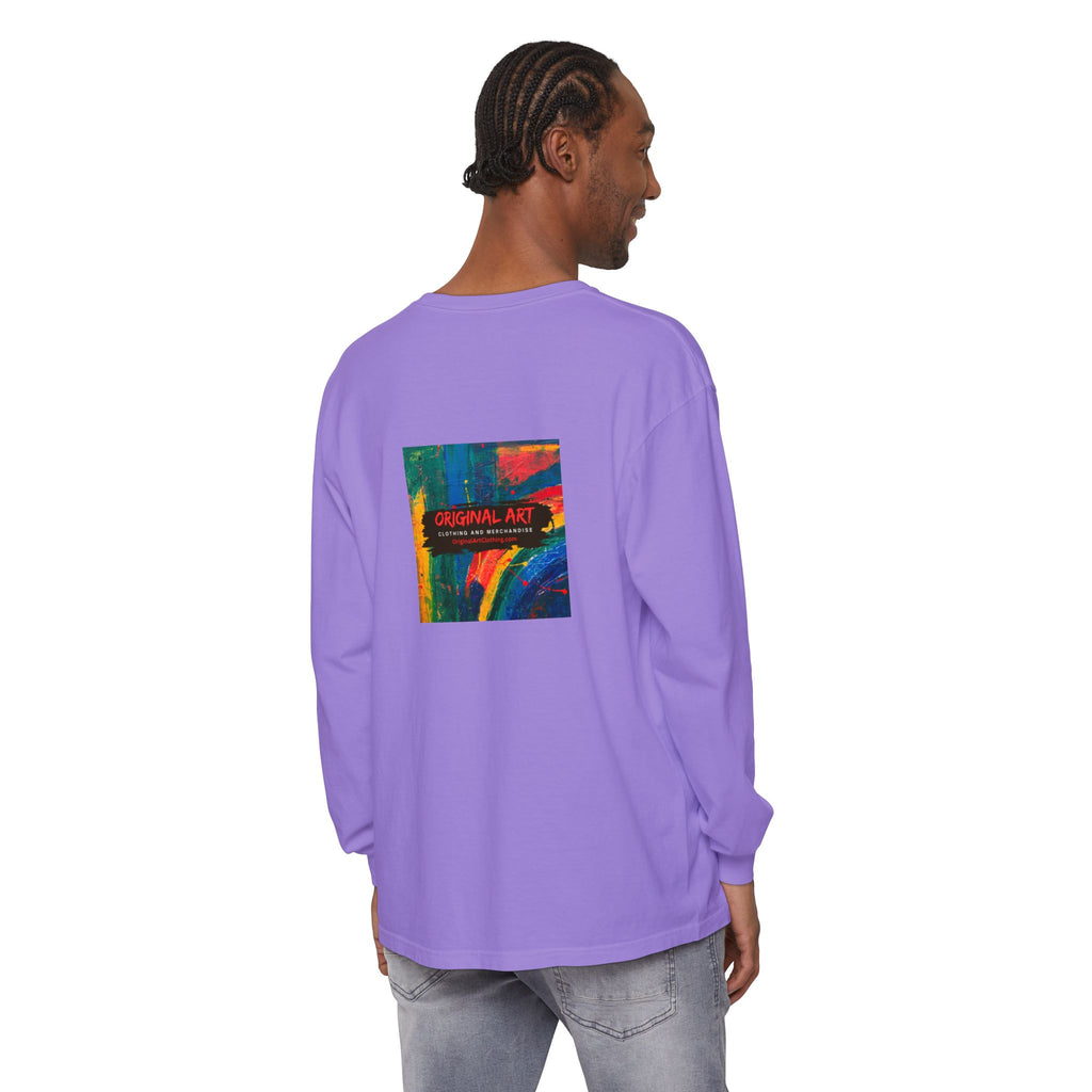 Teacher Long Sleeve T‑Shirt — “I teach. I help small humans become big thinkers.” with Colorful Original Art on Back
