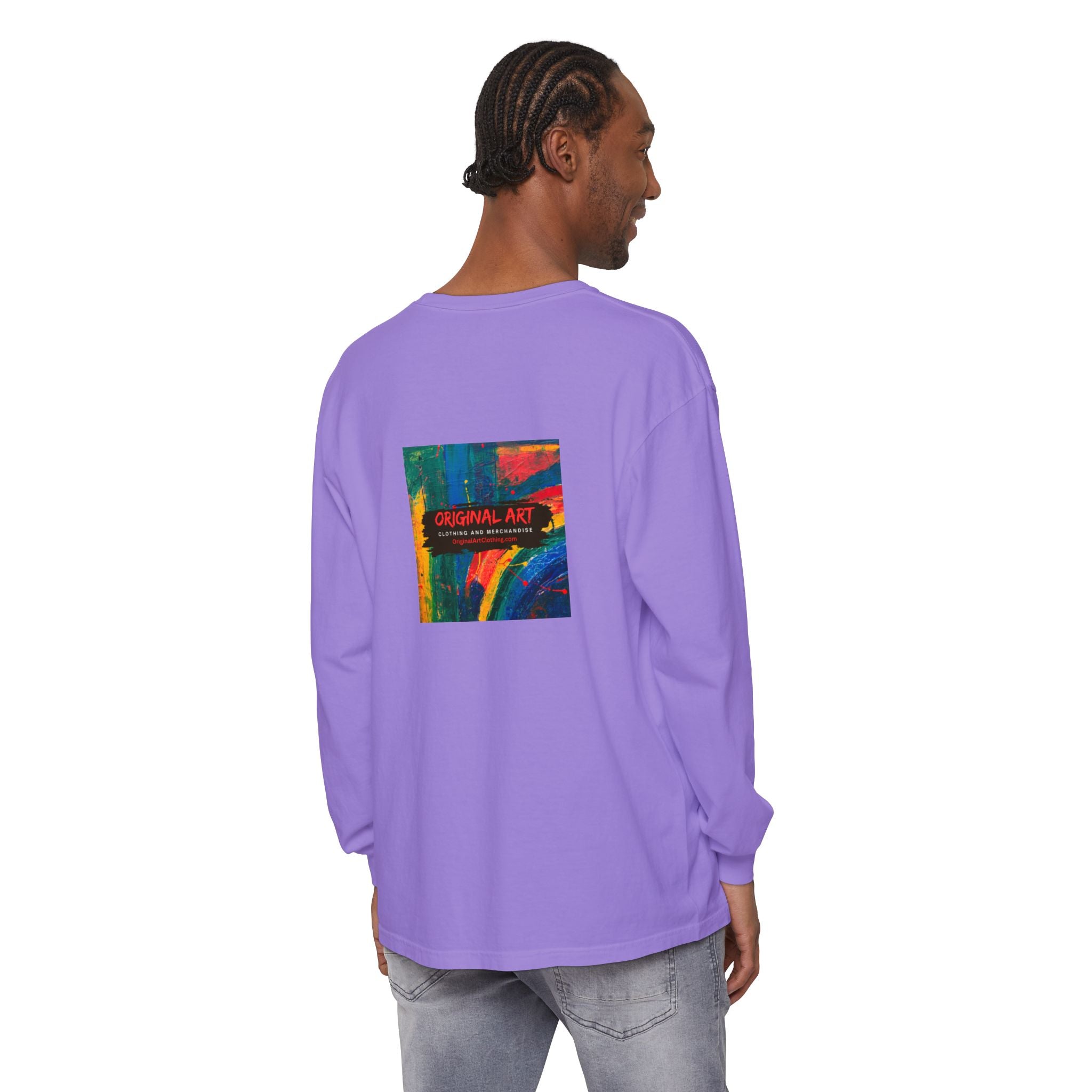 Teacher Long Sleeve T‑Shirt — “I teach. I help small humans become big thinkers.” with Colorful Original Art on Back