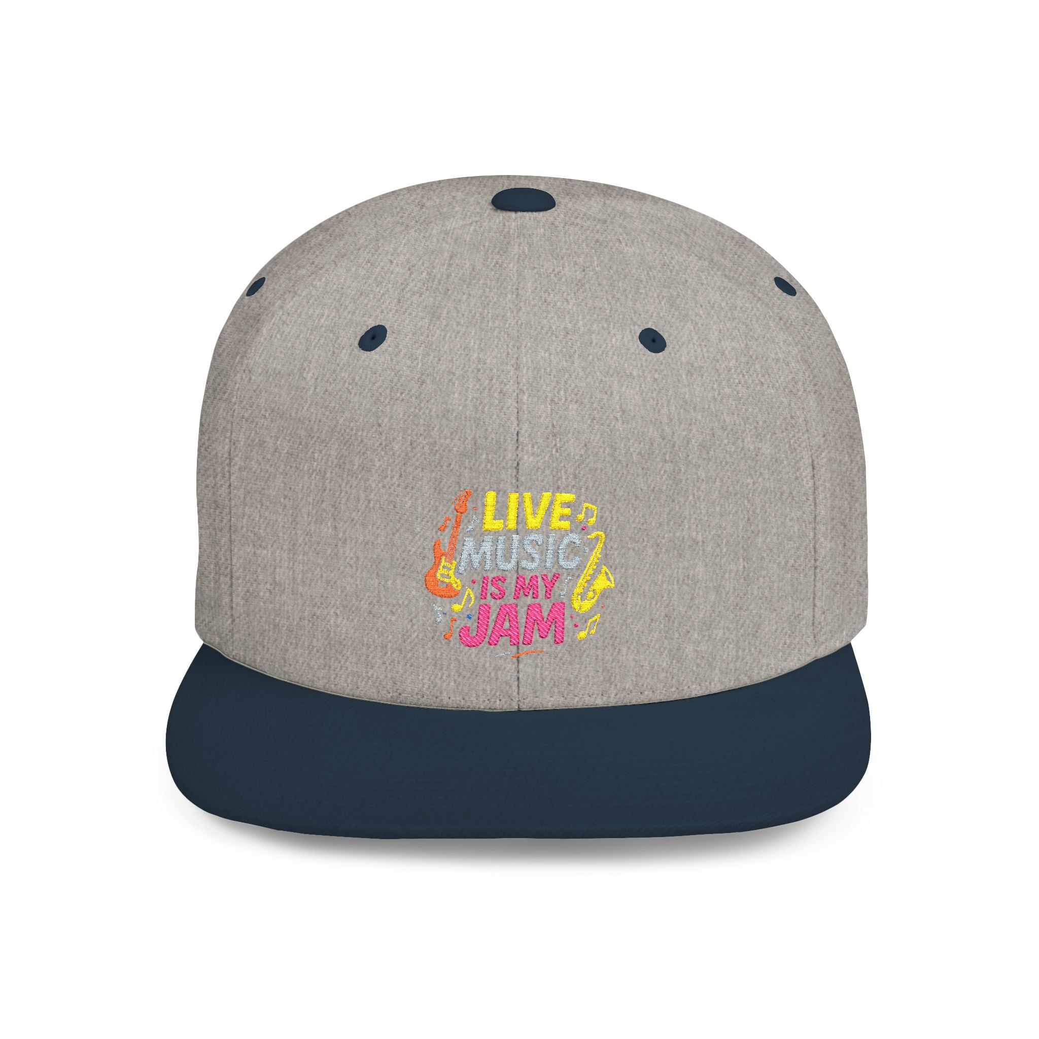 Snapback Hat — "Live Music Is My Jam" Graphic Flat Bill Cap