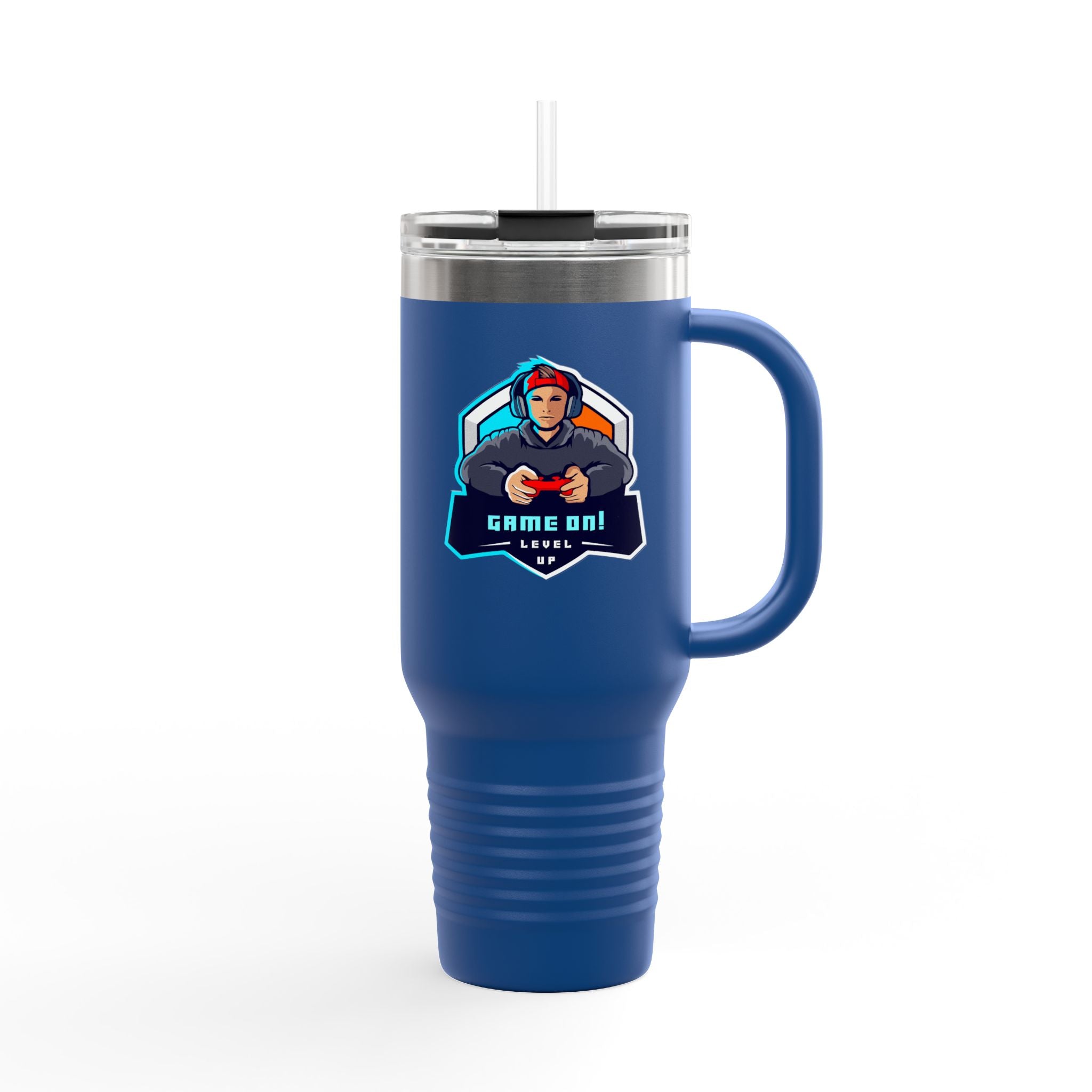 40oz Insulated Travel Mug — Gamer "Game On" Graphic, Thermal Tumbler for Gamers & Streamers