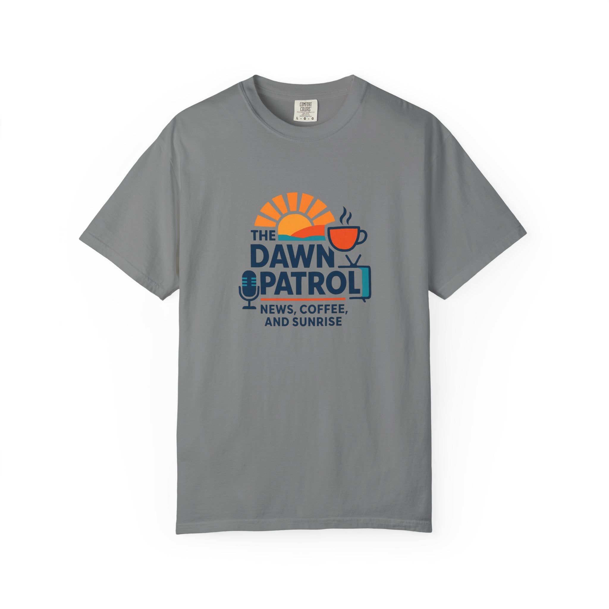 Dawn Patrol T-Shirt — "News, Coffee, and Sunrise" Morning Radio Tee