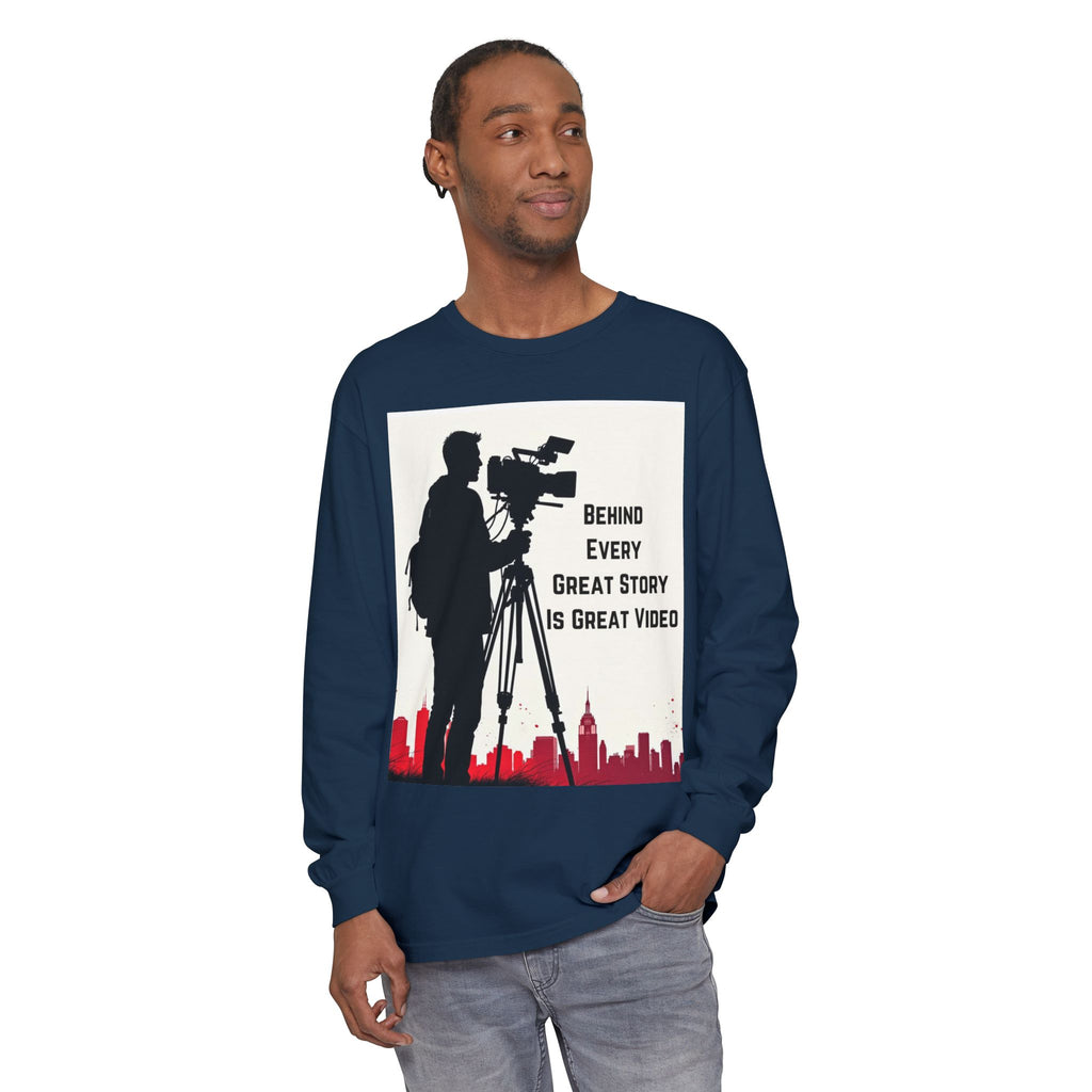 TV News Videographer: Unisex Garment-dyed Long Sleeve T-Shirt