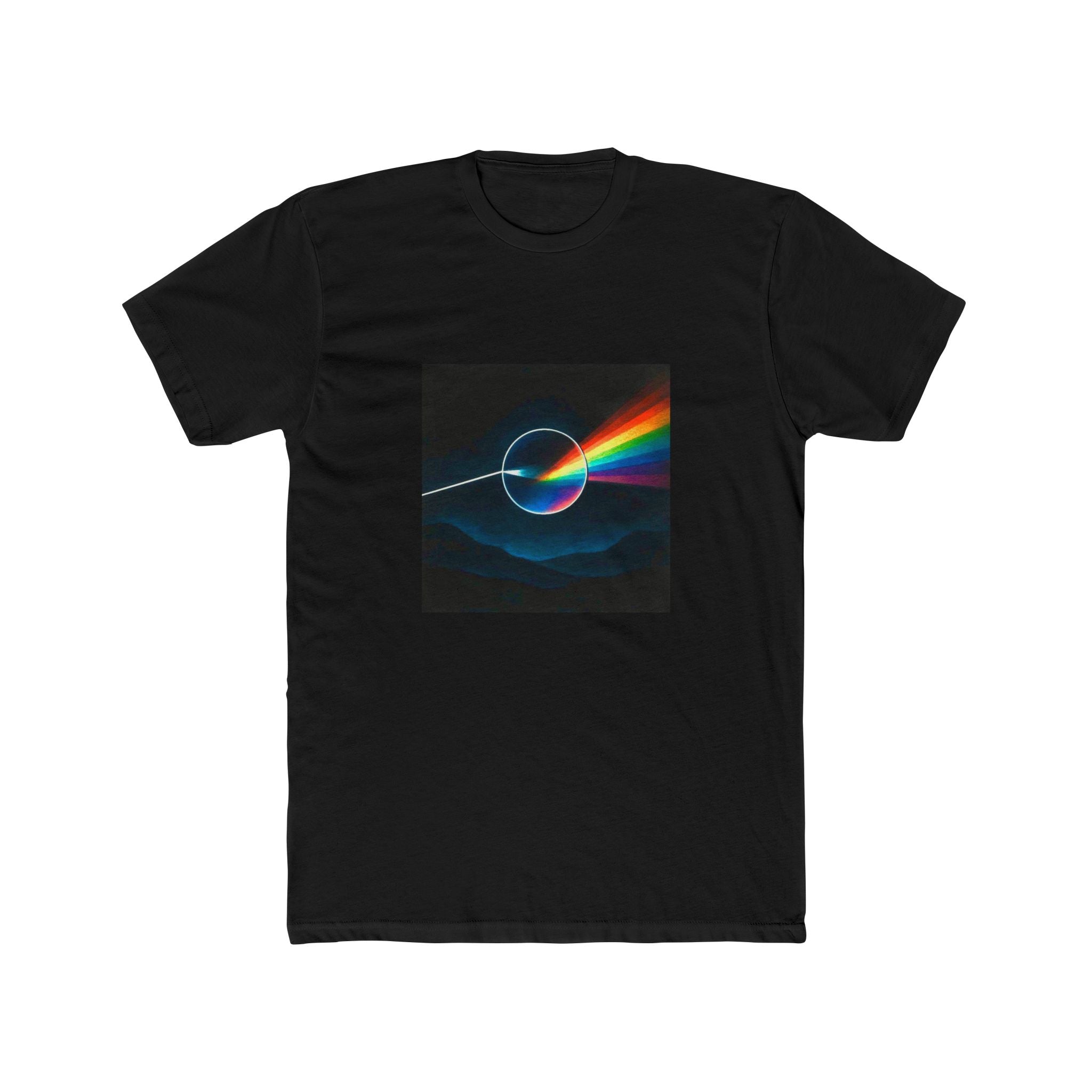 Retro Prism Graphic Tee — Rainbow Light & Abstract Back Art Cotton T‑Shirt