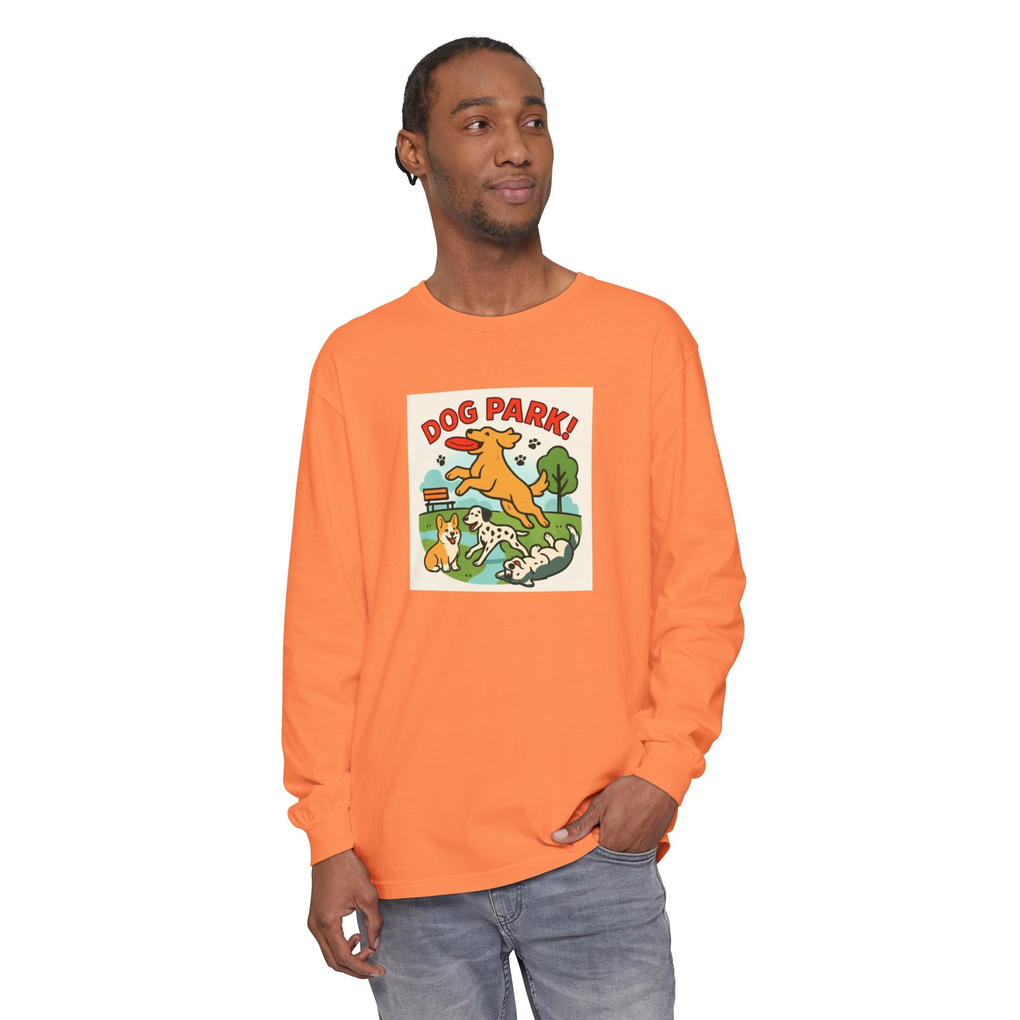 Dog Park Unisex Garment-dyed Long Sleeve T-Shirt