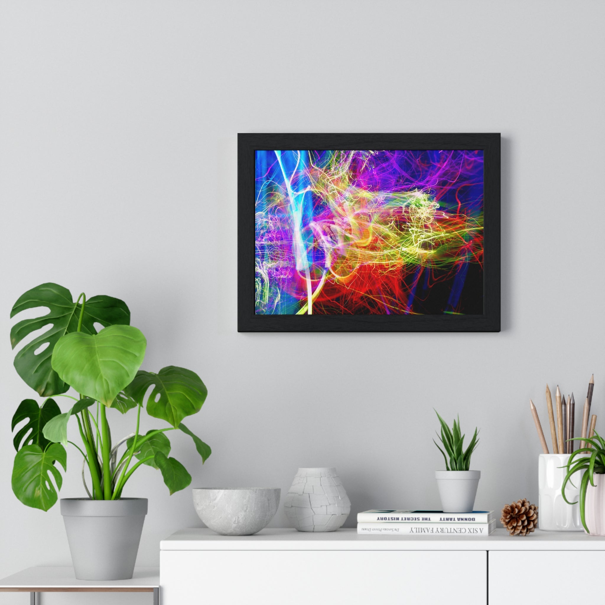 Abstract Light Painting Photography Framed Poster — Vibrant Colorful Wall Art