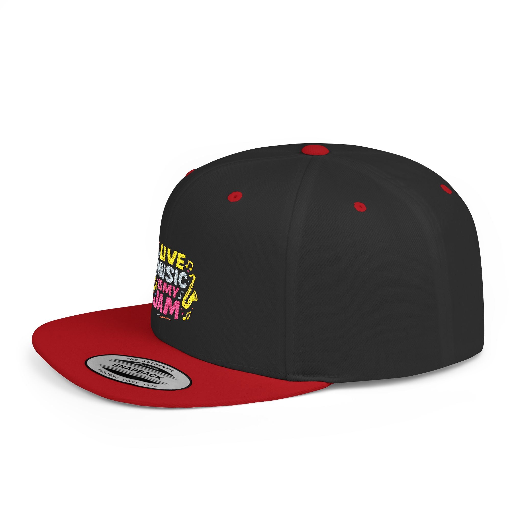 Snapback Hat — "Live Music Is My Jam" Graphic Flat Bill Cap