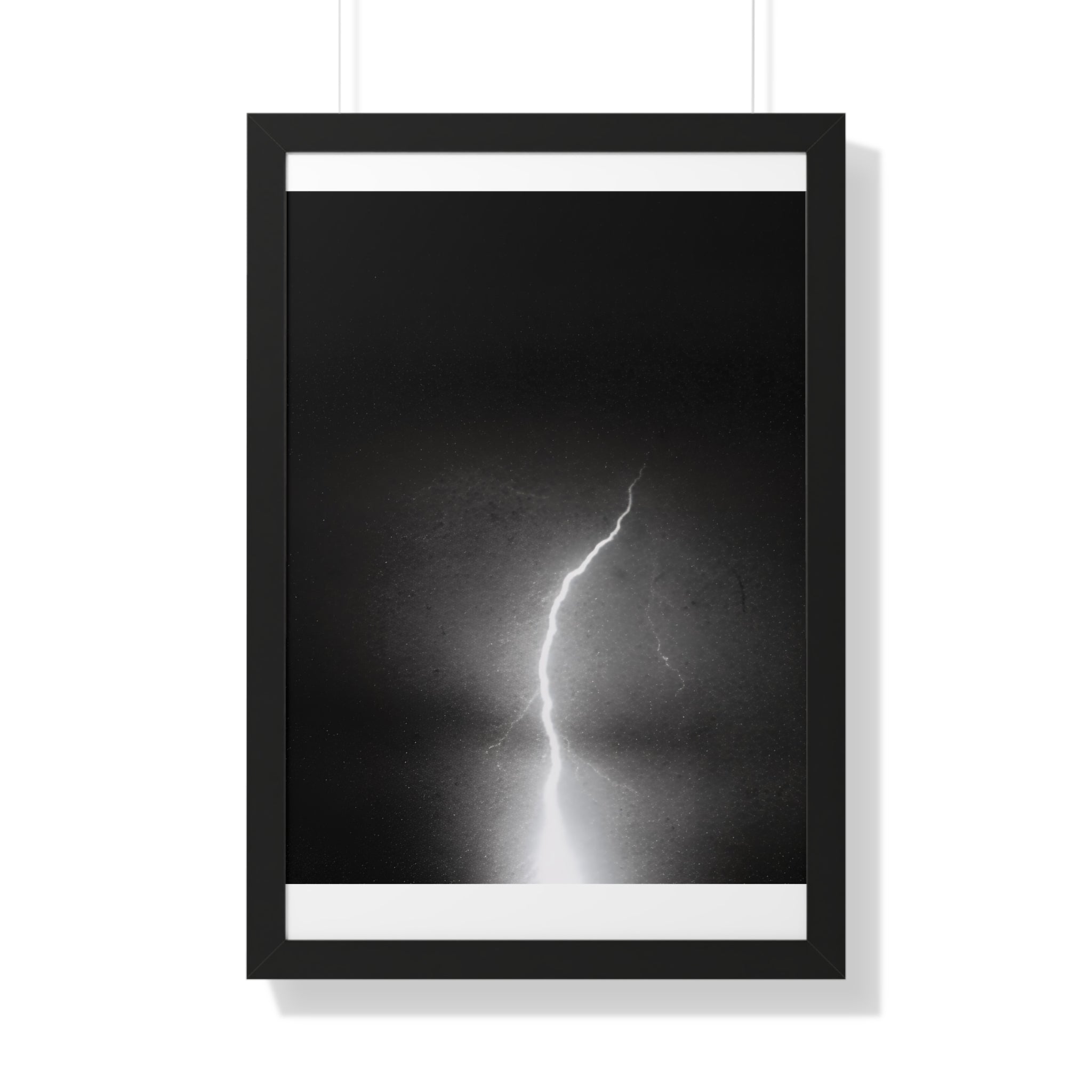 Lightning Strike Framed Poster — Moody Black & White Vertical Wall Art