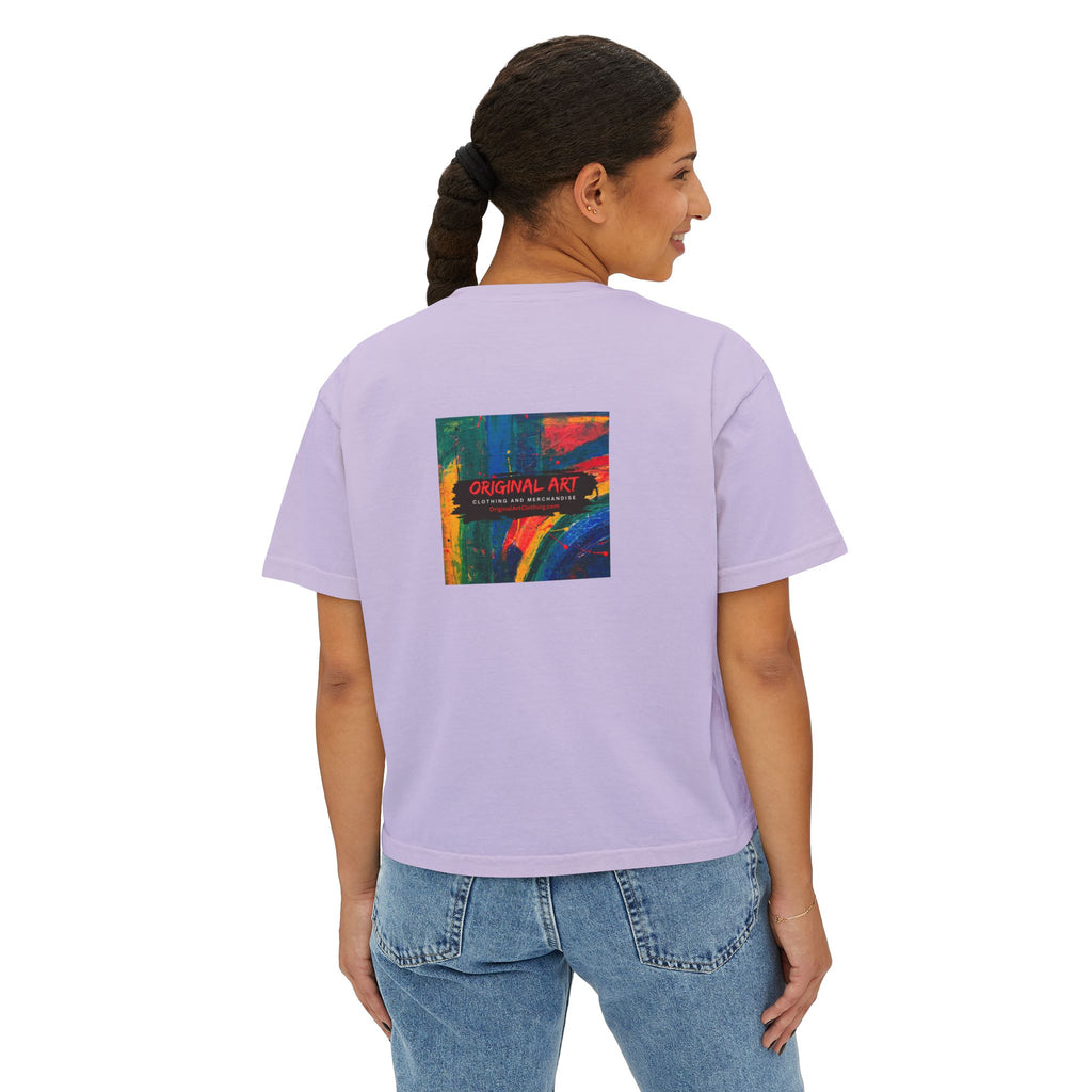 "TV News Producers Spiral INTO Control"... Women's Boxy Tee, Trendy Graphic Shirt, Casual Wear, Gift for TV Lovers, Summer Top, Artsy Tee