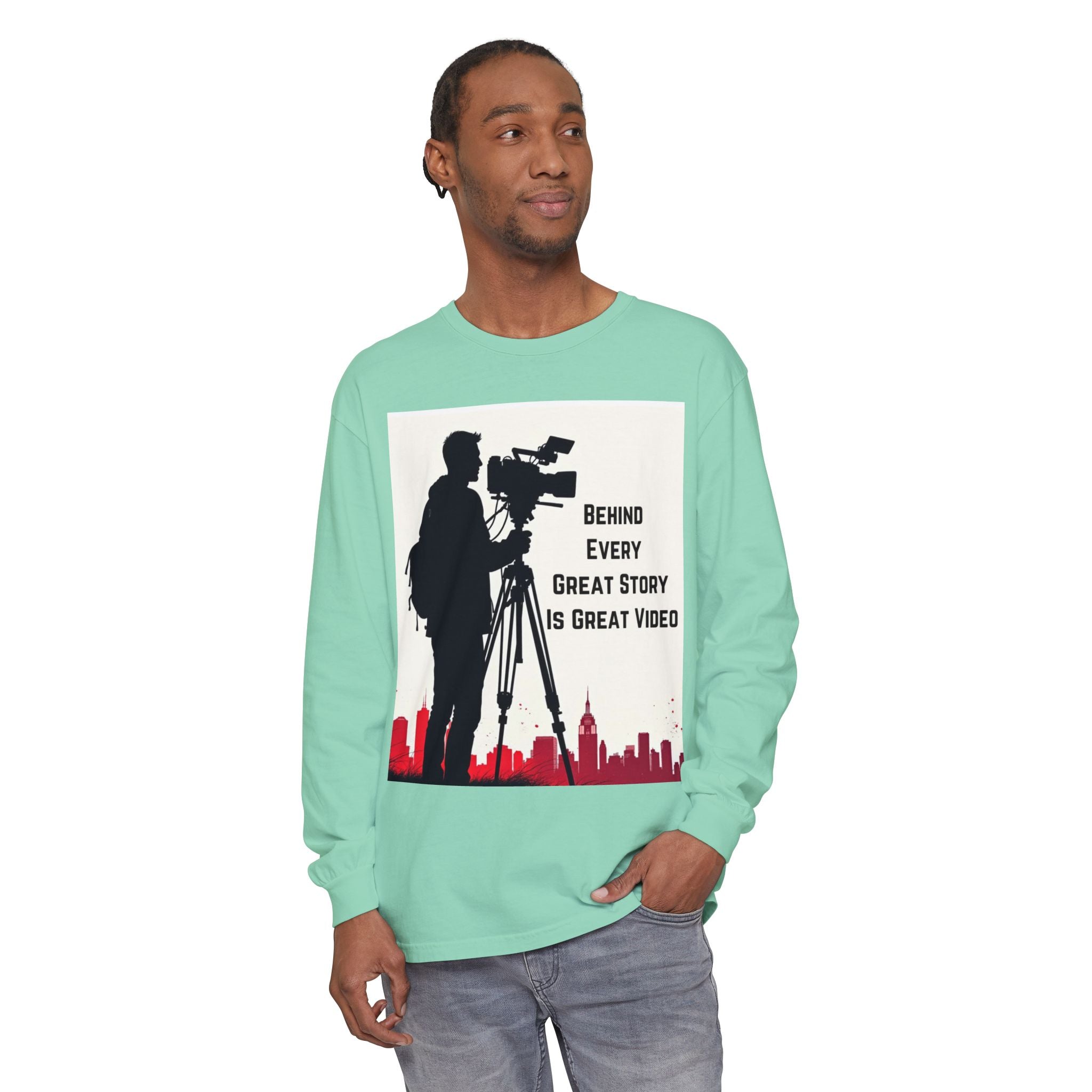 TV News Videographer: Unisex Garment-dyed Long Sleeve T-Shirt