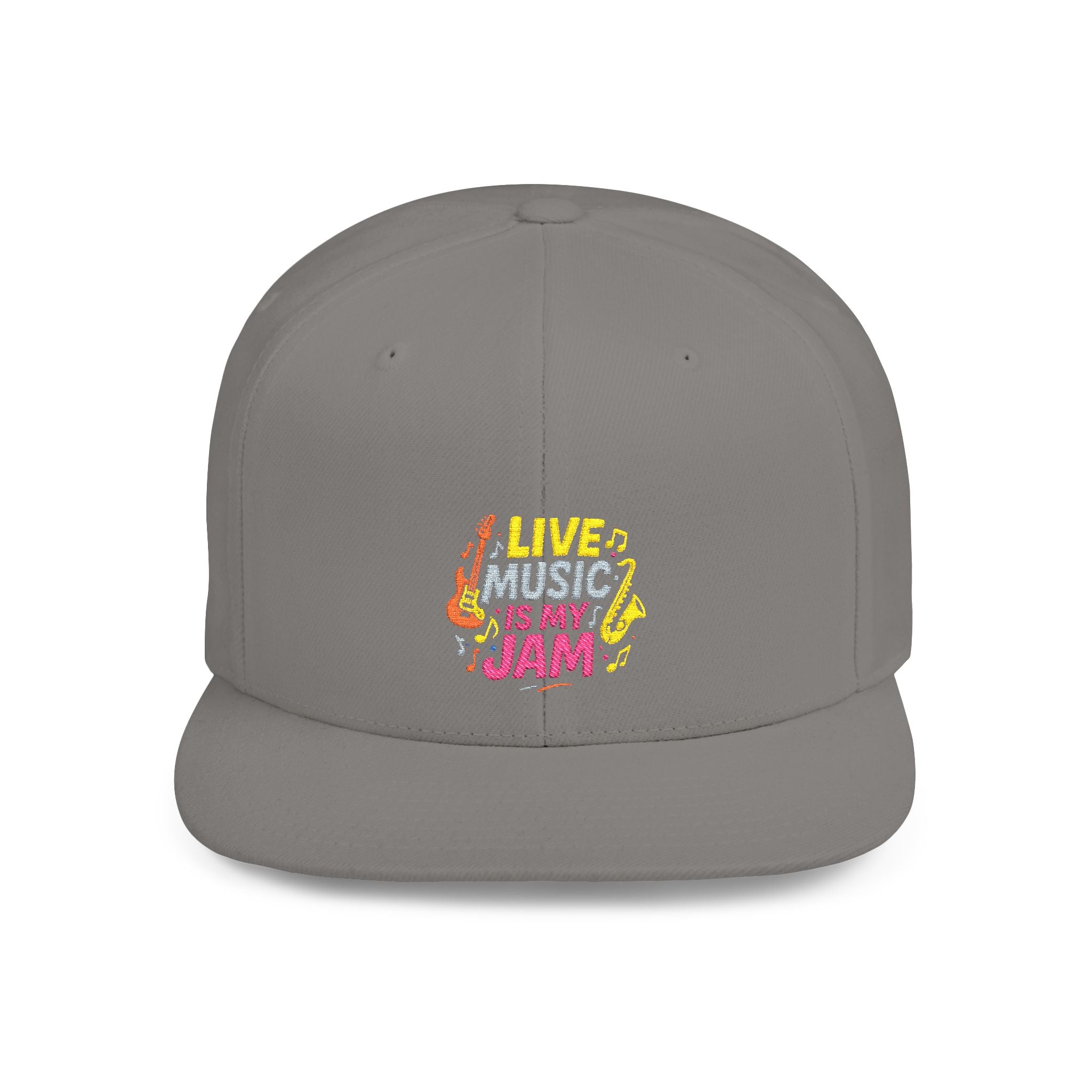 Snapback Hat — "Live Music Is My Jam" Graphic Flat Bill Cap
