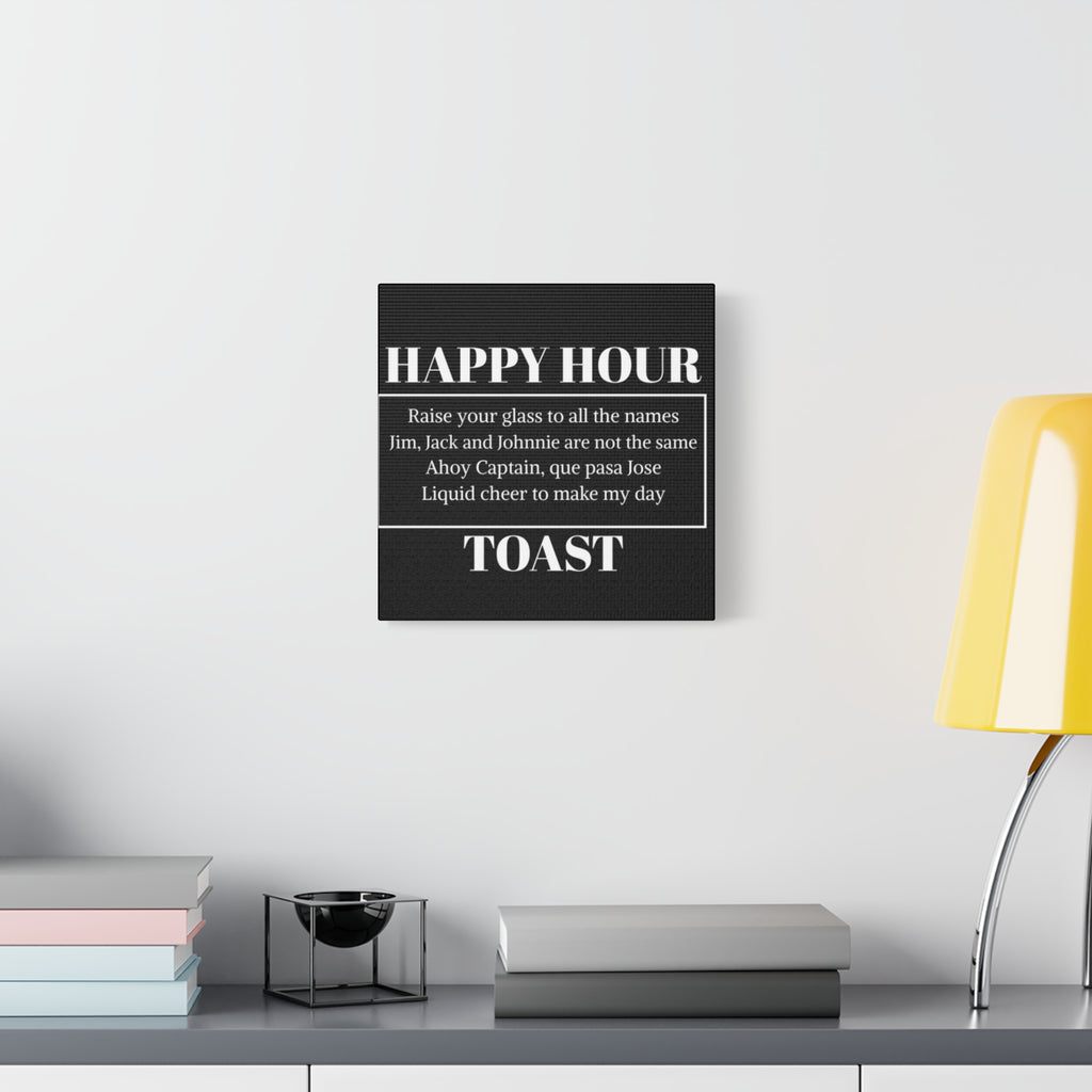 Happy Hour Toast Canvas Wall Art — Bar Sign Quote Decor
