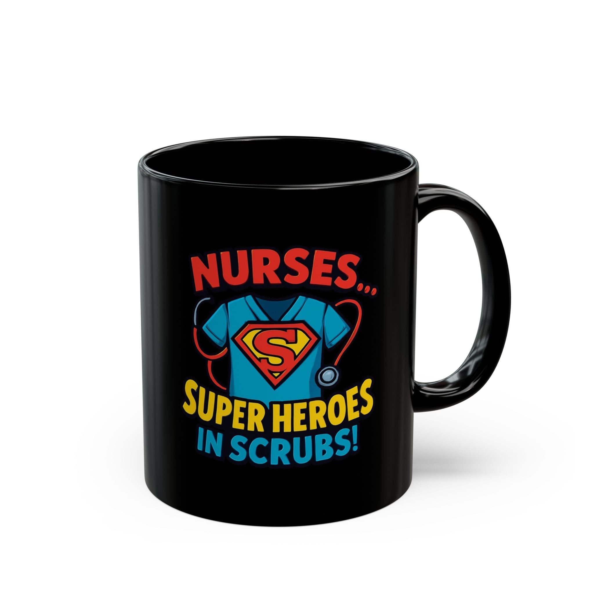 Nurses Superheroes in Scrubs Black Mug — 11oz & 15oz