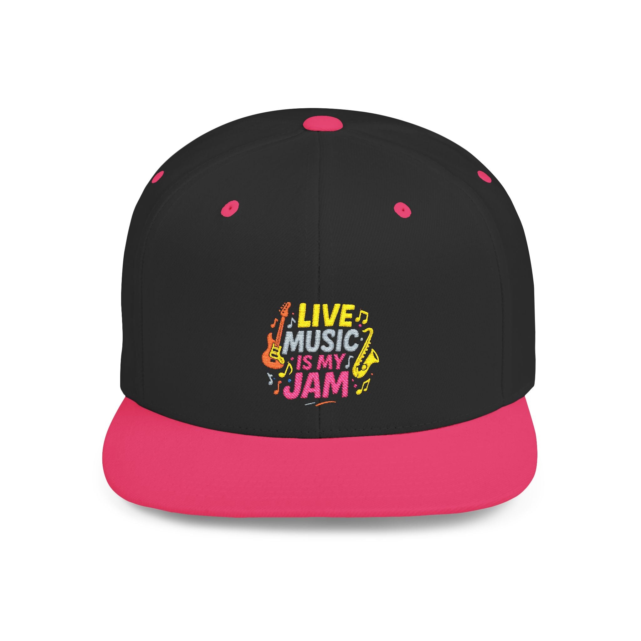 Snapback Hat — "Live Music Is My Jam" Graphic Flat Bill Cap