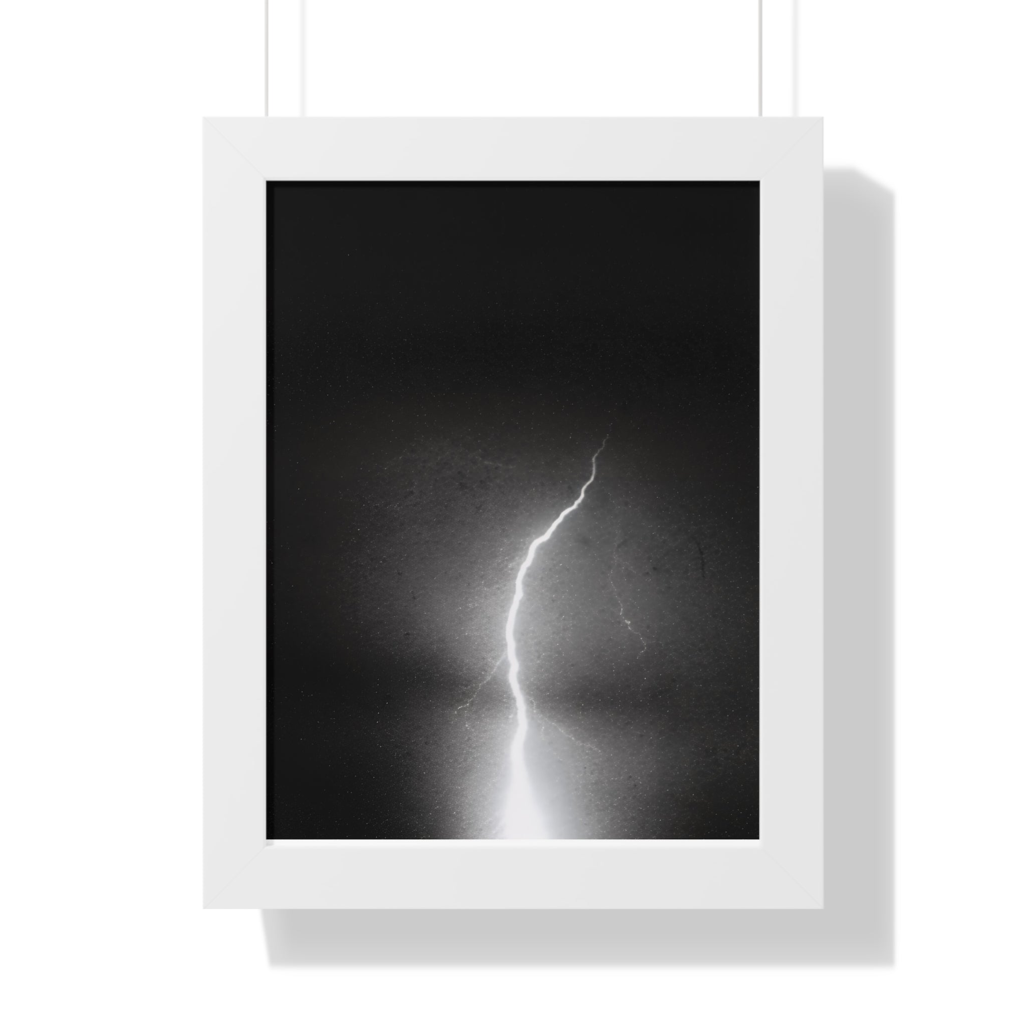 Lightning Strike Framed Poster — Moody Black & White Vertical Wall Art