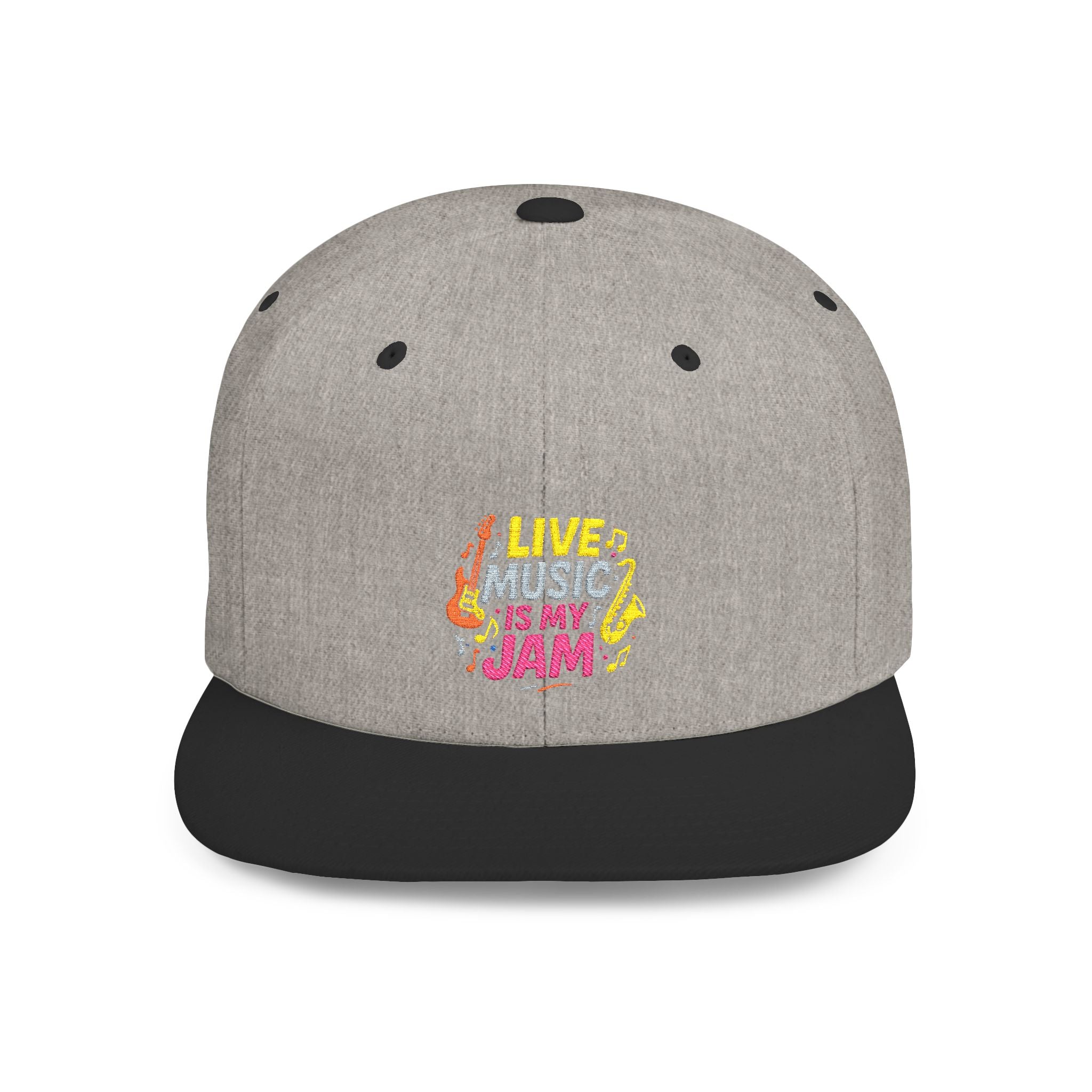 Snapback Hat — "Live Music Is My Jam" Graphic Flat Bill Cap