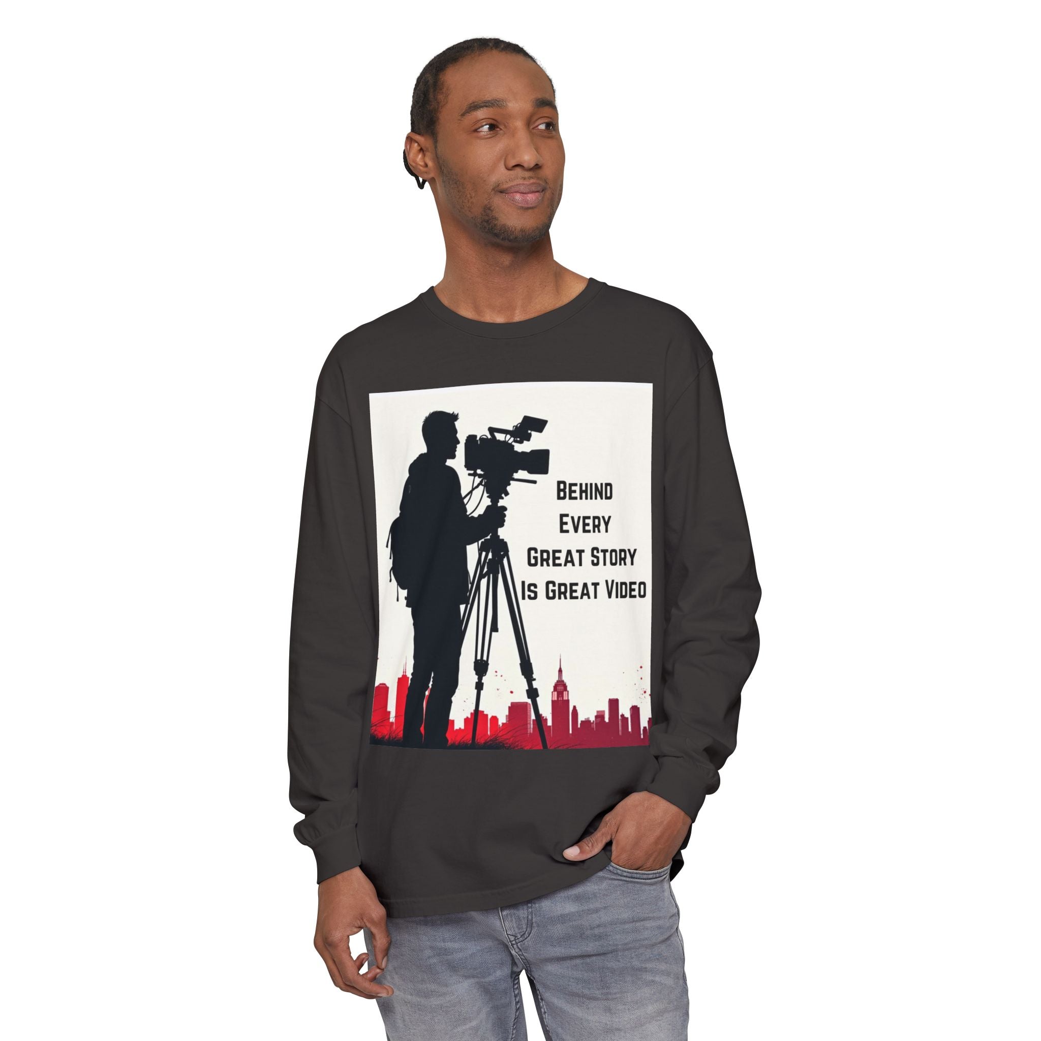 TV News Videographer: Unisex Garment-dyed Long Sleeve T-Shirt