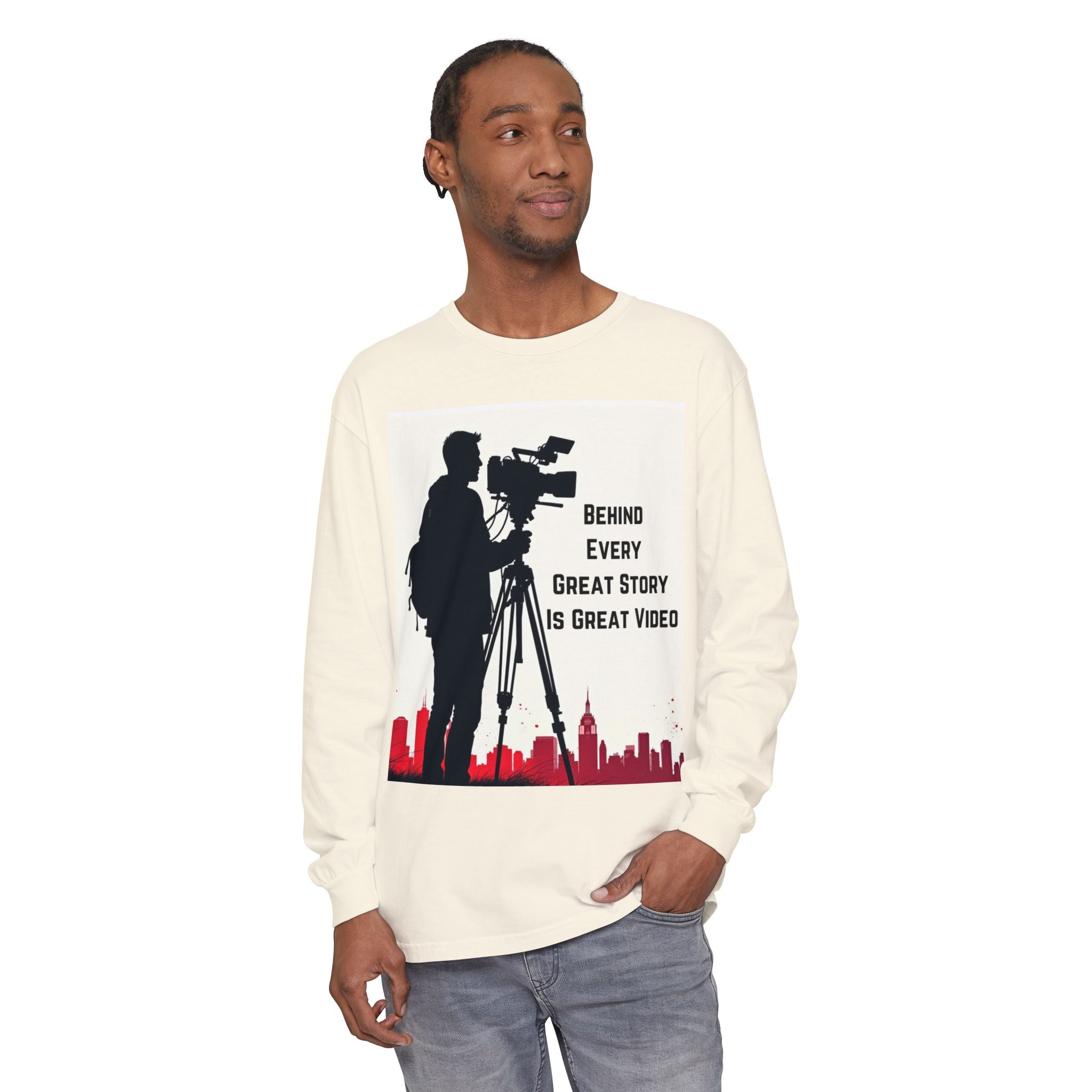 TV News Videographer: Unisex Garment-dyed Long Sleeve T-Shirt