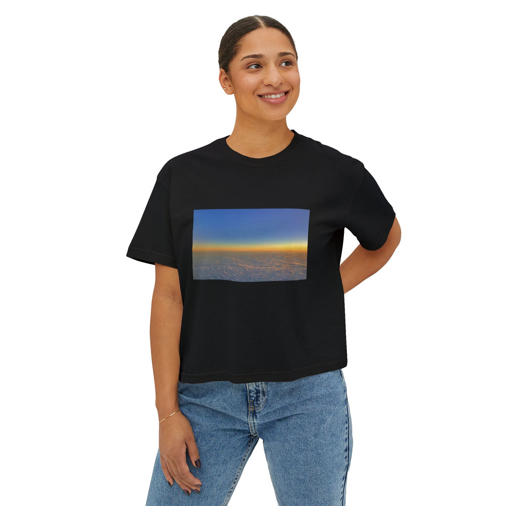 Sunset Horizon Boxy Tee — Women's Crop Graphic Tee