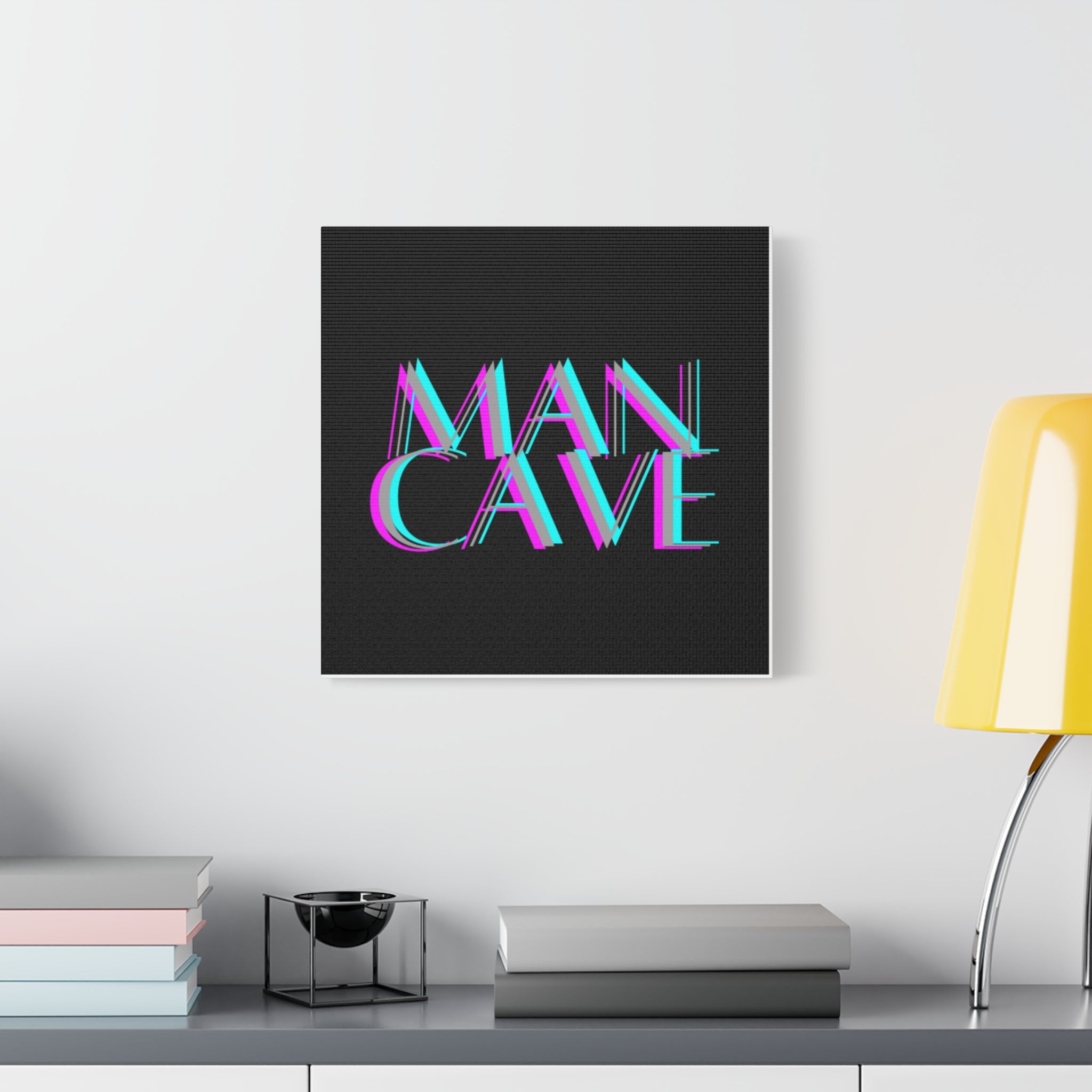 Man Cave Neon Typography Canvas Wall Art — Retro Glitch Decor for Game Rooms & Bars