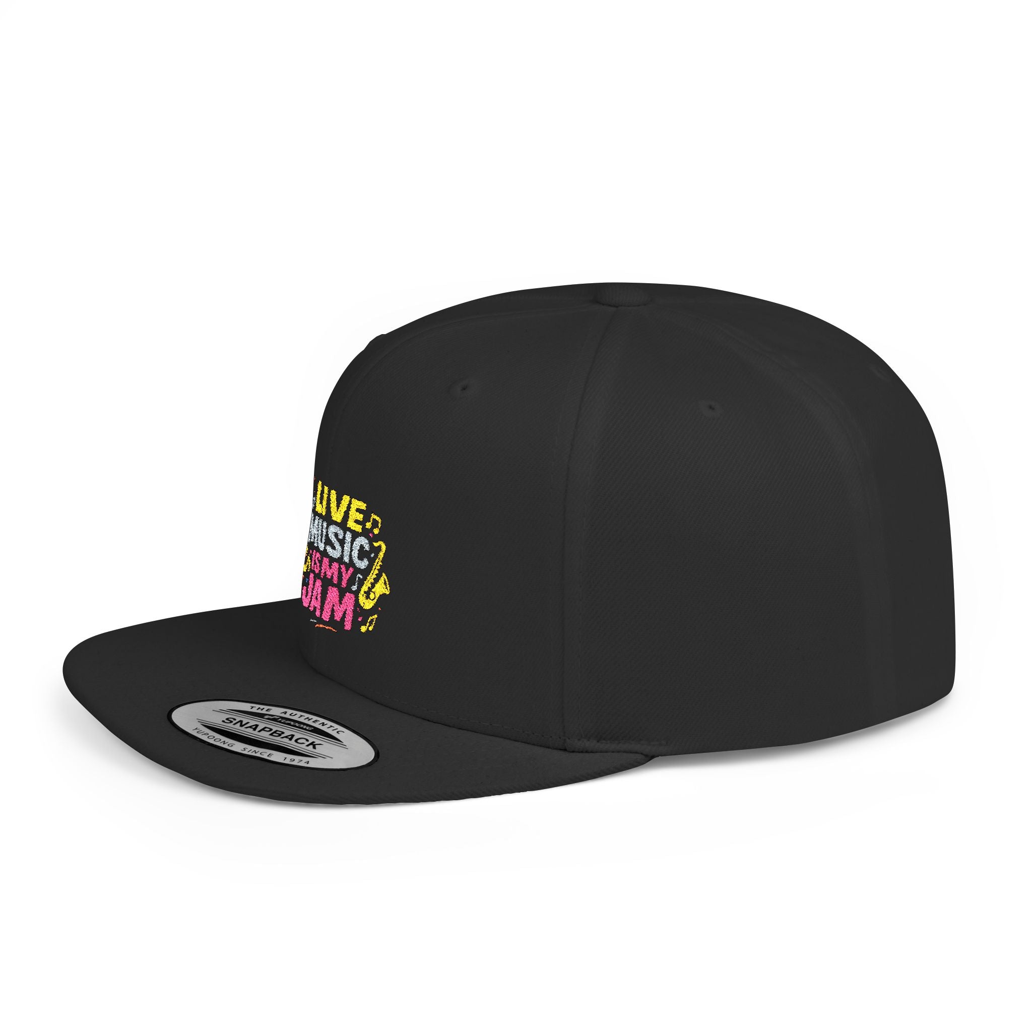 Snapback Hat — "Live Music Is My Jam" Graphic Flat Bill Cap