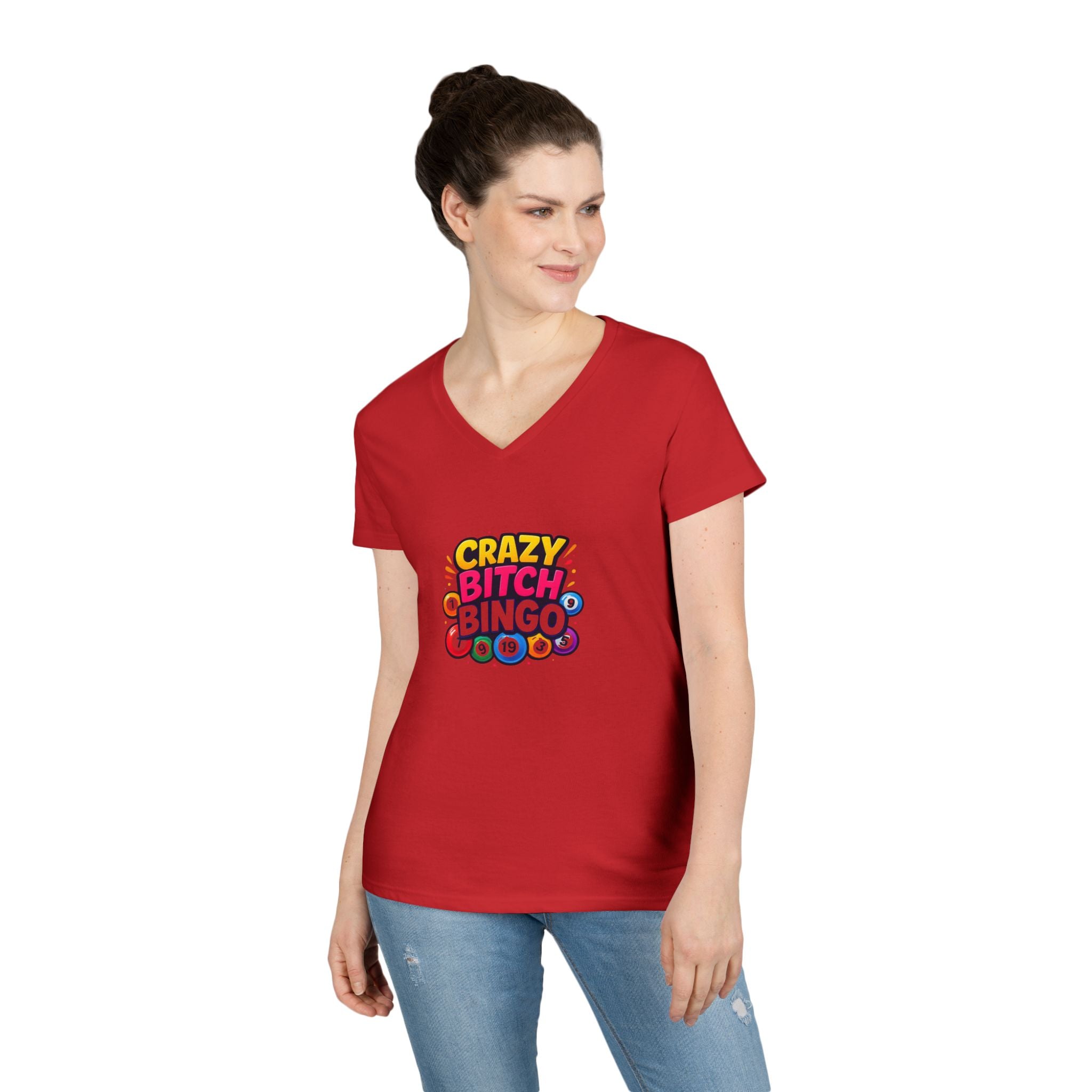 Crazy Bitch Bingo Ladies' V-Neck T-Shirt — Funny Bingo Tee for Women