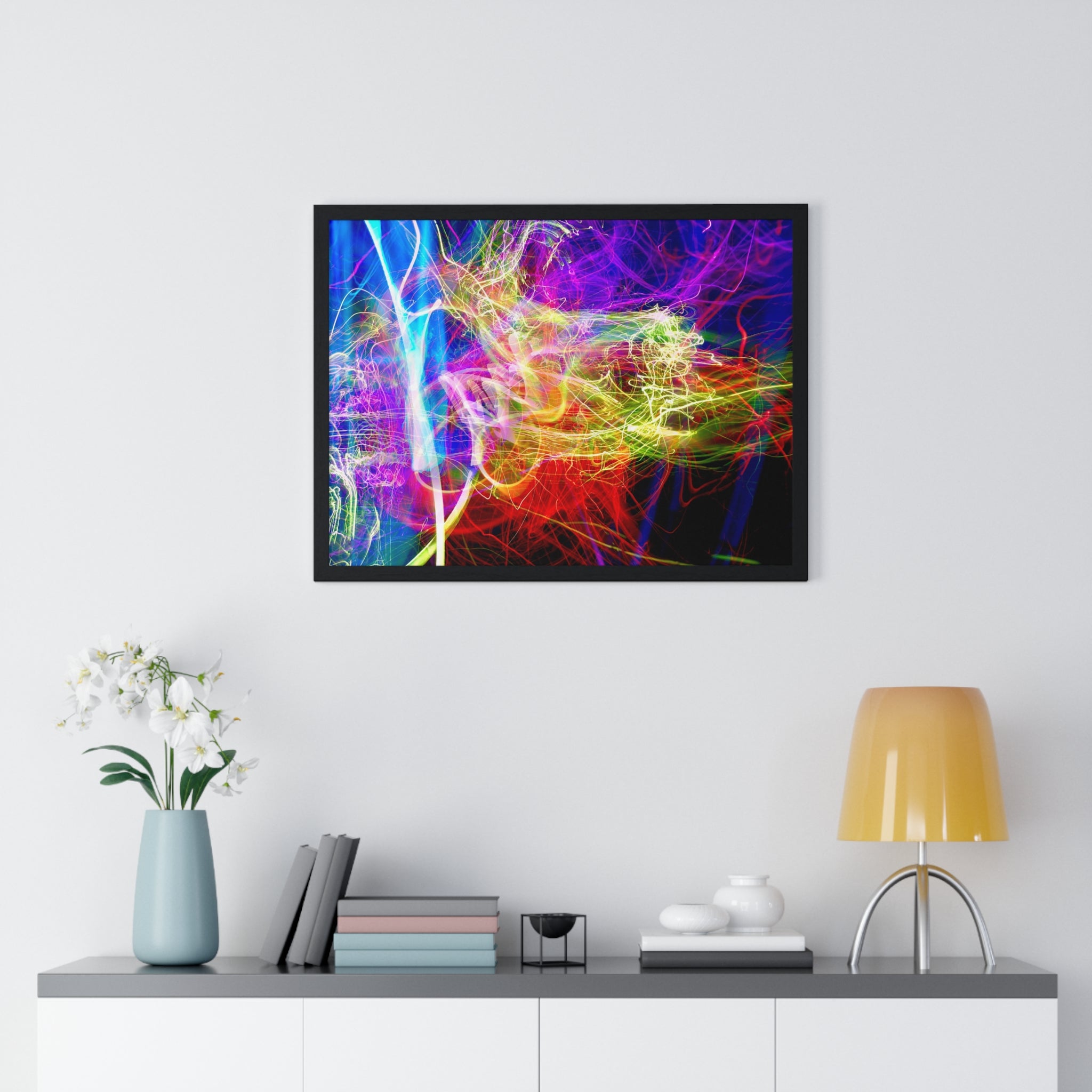 Abstract Light Painting Photography Framed Poster — Vibrant Colorful Wall Art