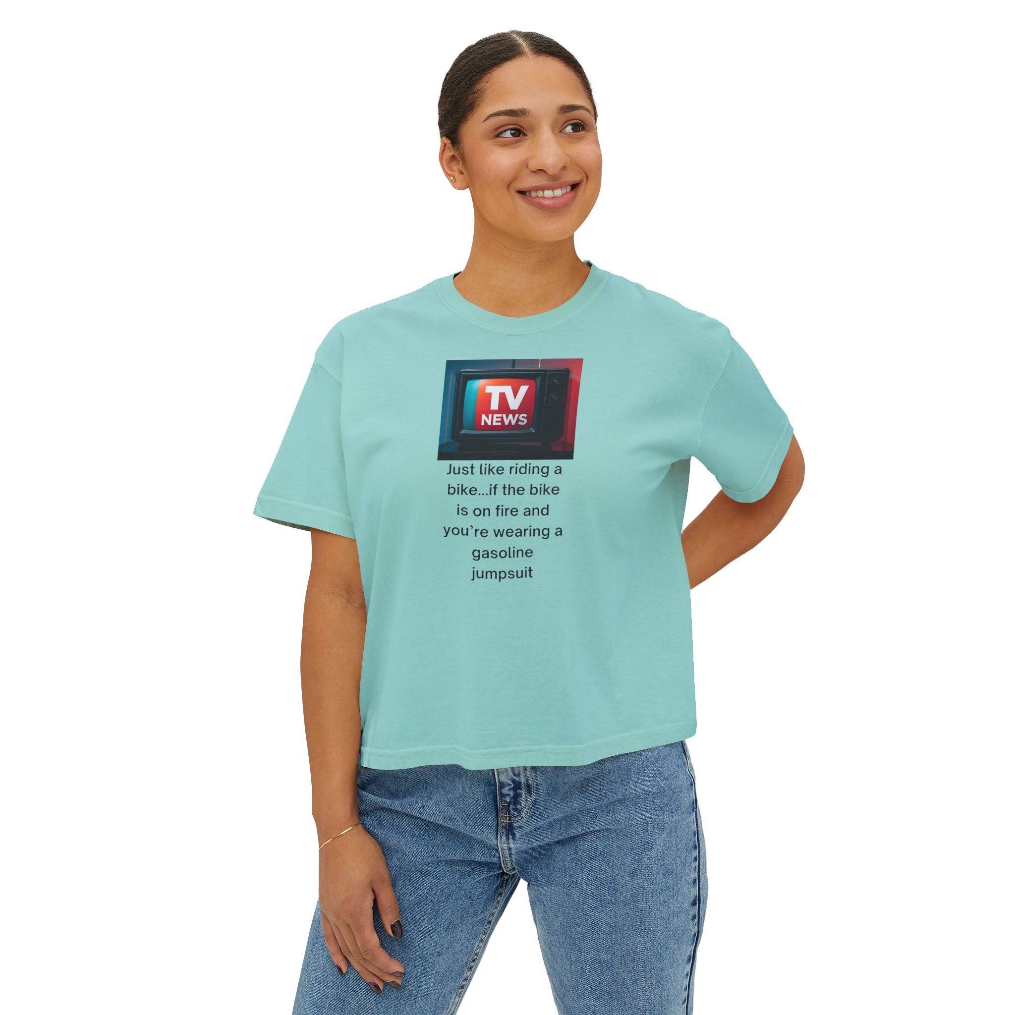 TV News Inspired Women's Boxy Tee, Casual Graphic Tee, Unique Gift for News Lovers, Funny Quote Shirt, Trendy Everyday Wear