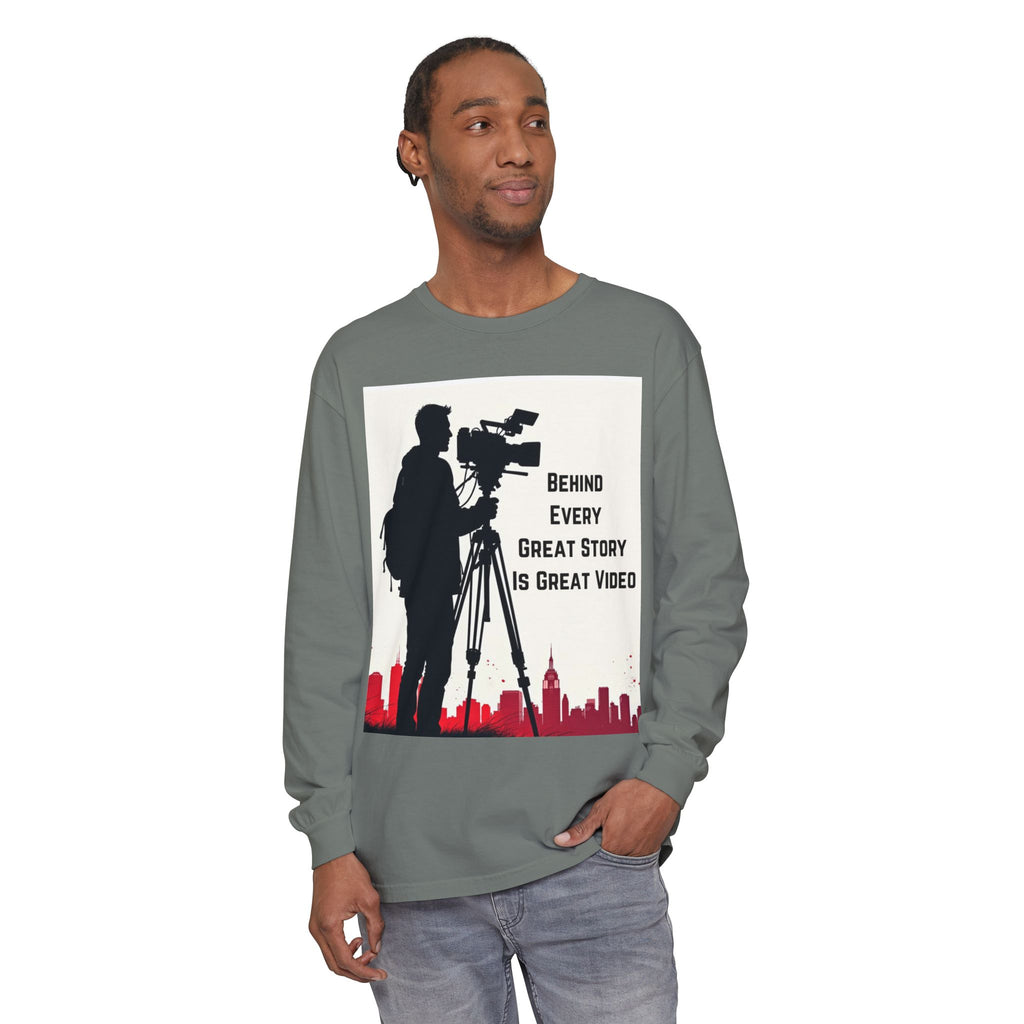 TV News Videographer: Unisex Garment-dyed Long Sleeve T-Shirt