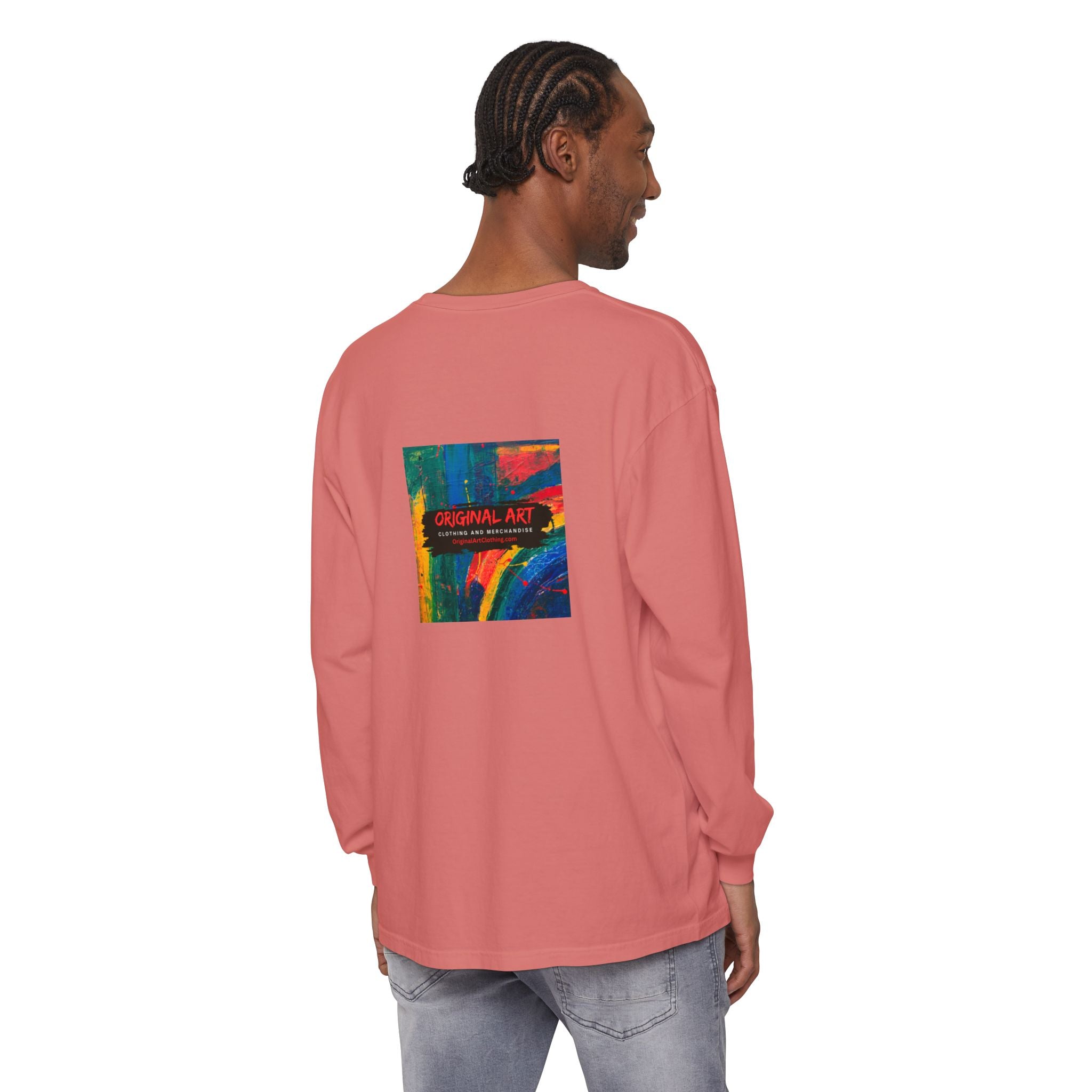 Teacher Long Sleeve T‑Shirt — “I teach. I help small humans become big thinkers.” with Colorful Original Art on Back